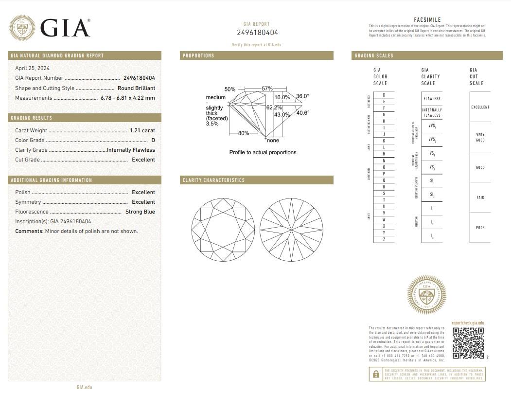 Radiant 1.21ct Triple Excellent Ideal Cut Diamond - GIA Certified

This stunning 1.21-carat round diamond embodies perfection with its triple excellent ideal cut, ensuring maximum brilliance and sparkle. Certified by the GIA, this diamond comes with