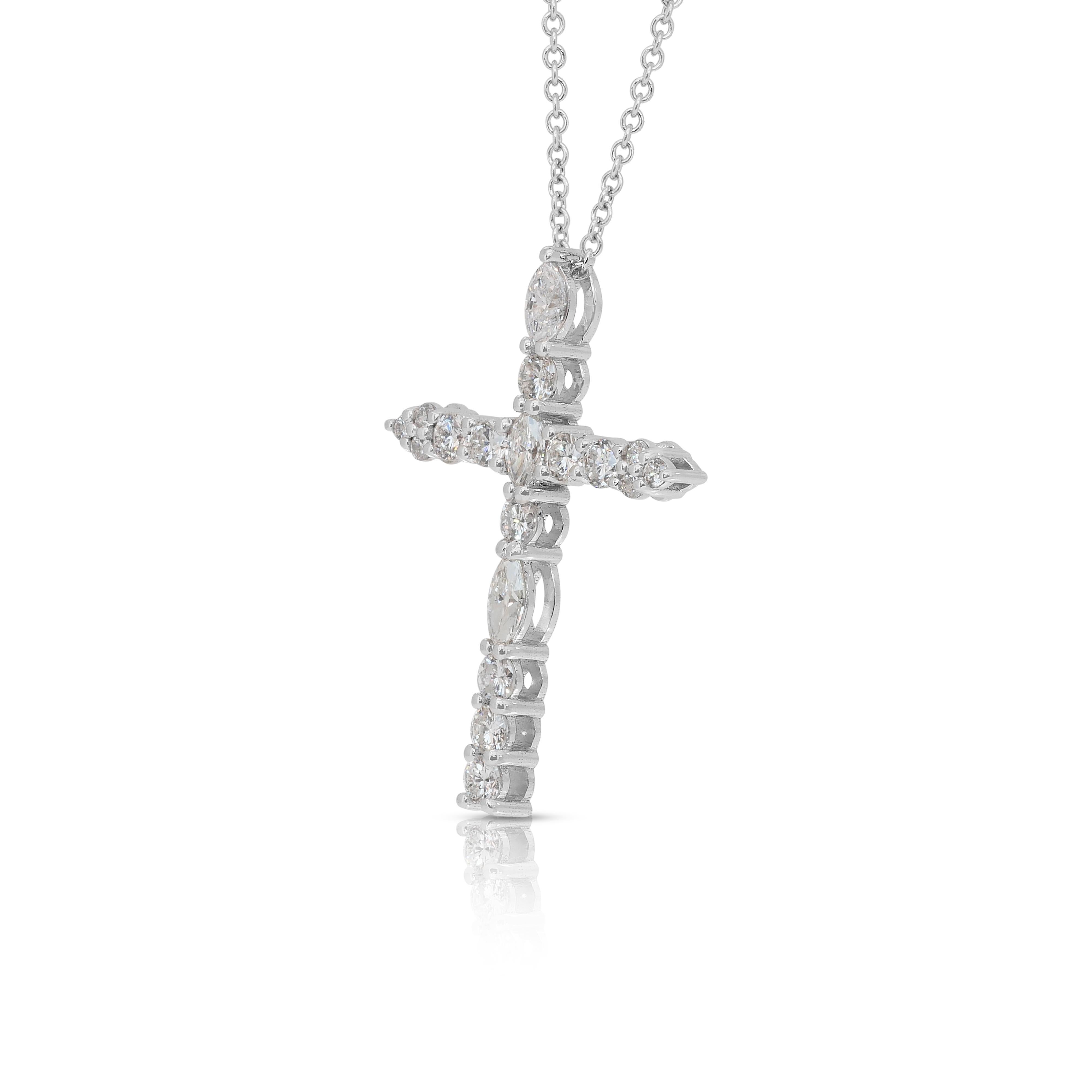 Radiant 1.22ct Diamonds Necklace with Cross Pendant in 18k White Gold For Sale 2