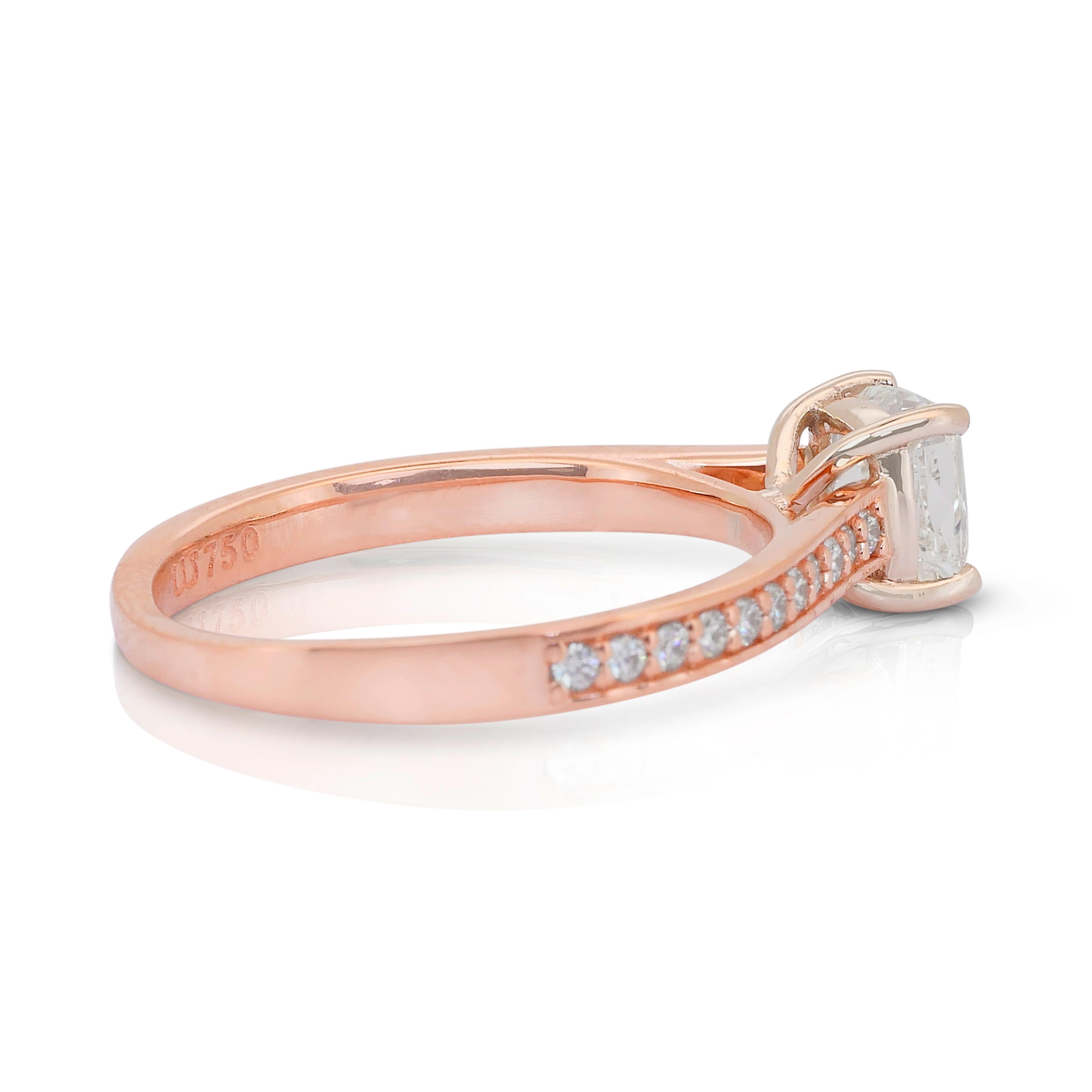 Radiant 1.24ct Diamonds Pave Ring in 18k Rose & White Gold - IGI Certified In New Condition For Sale In רמת גן, IL