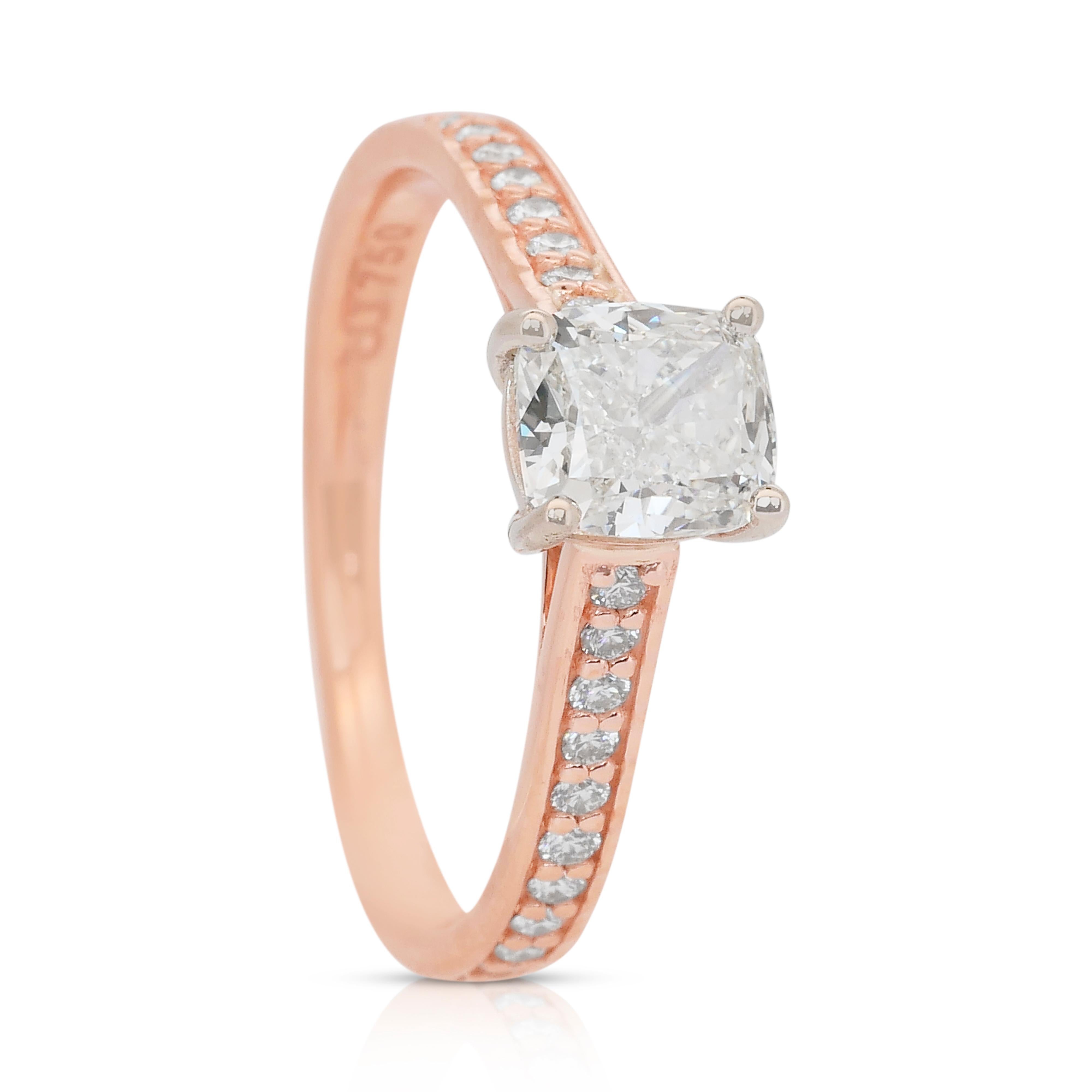 Radiant 1.24ct Diamonds Pave Ring in 18k Rose & White Gold - IGI Certified For Sale 2