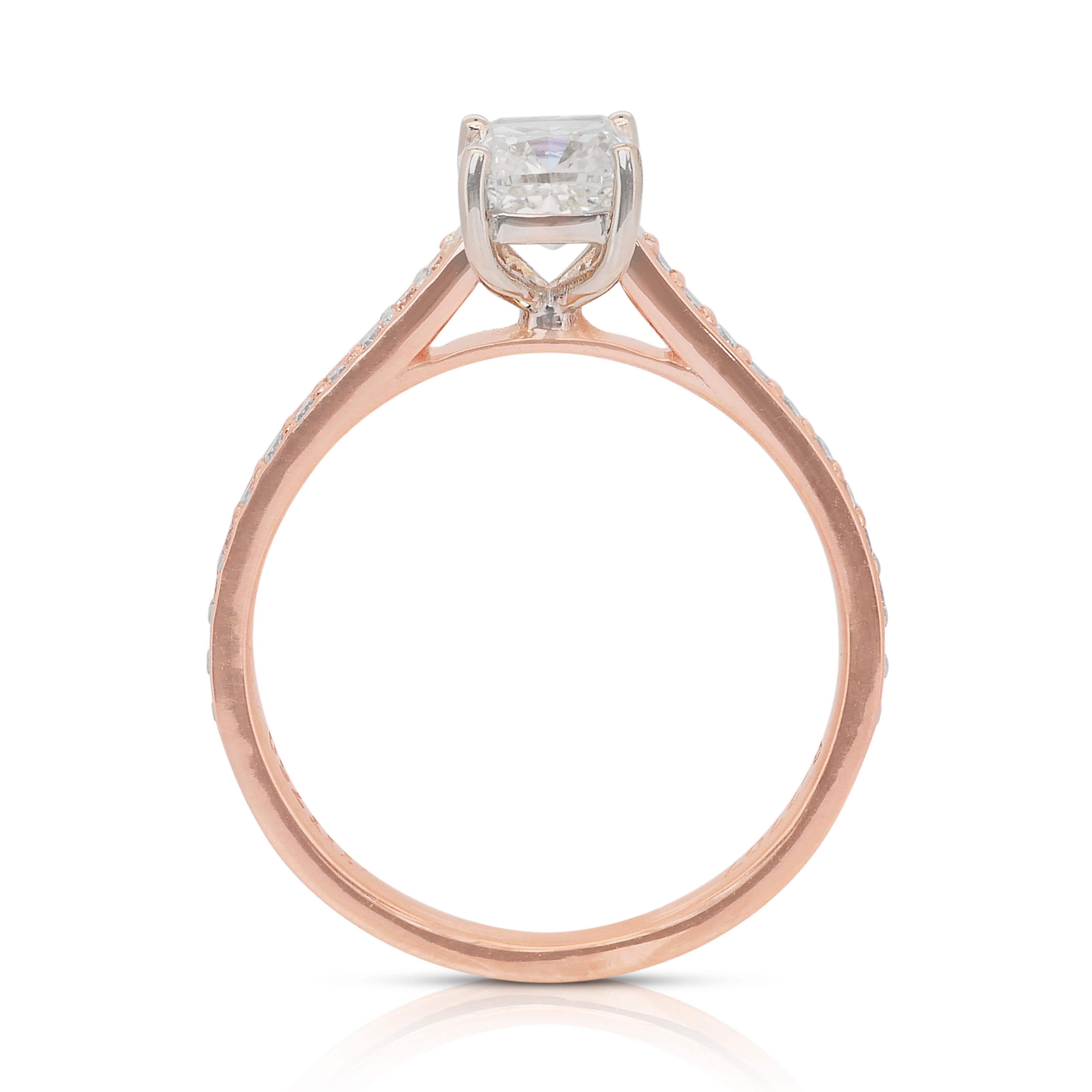 Radiant 1.24ct Diamonds Pave Ring in 18k Rose & White Gold - IGI Certified For Sale 3