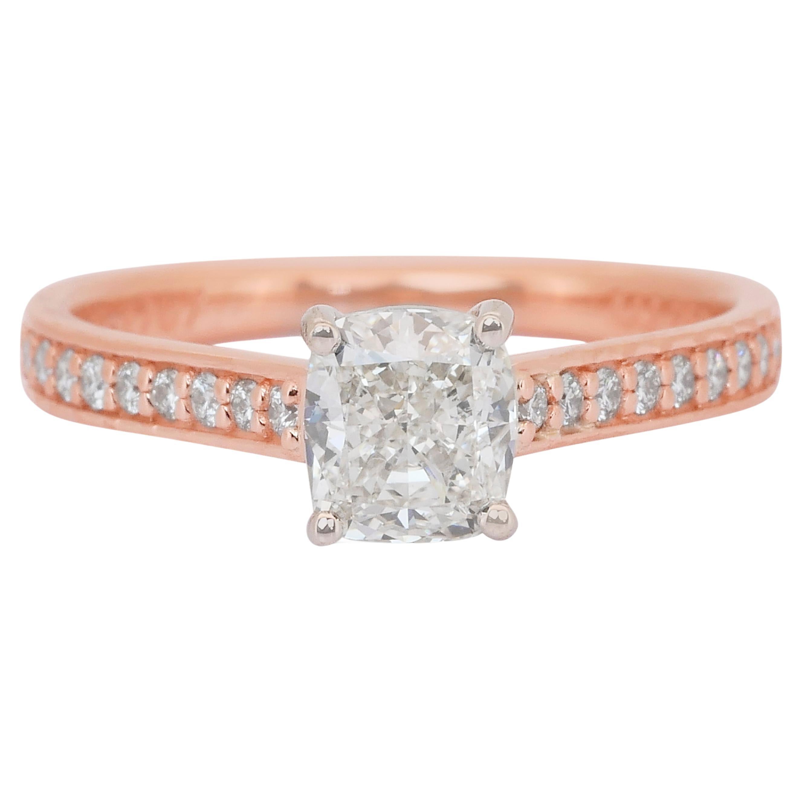 Anillo radiante con pavé de diamantes de 1,24 ct en oro rosa y blanco de 18k - Certificado IGI