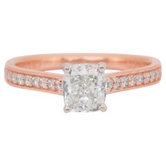 Anillo radiante con pavé de diamantes de 1,24 ct en oro rosa y blanco de 18k - Certificado IGI