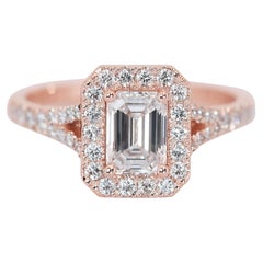 Radiant 1.29ct Double Excellent Ideal Cut Diamond Halo Ring in 14k Rose Gold 
