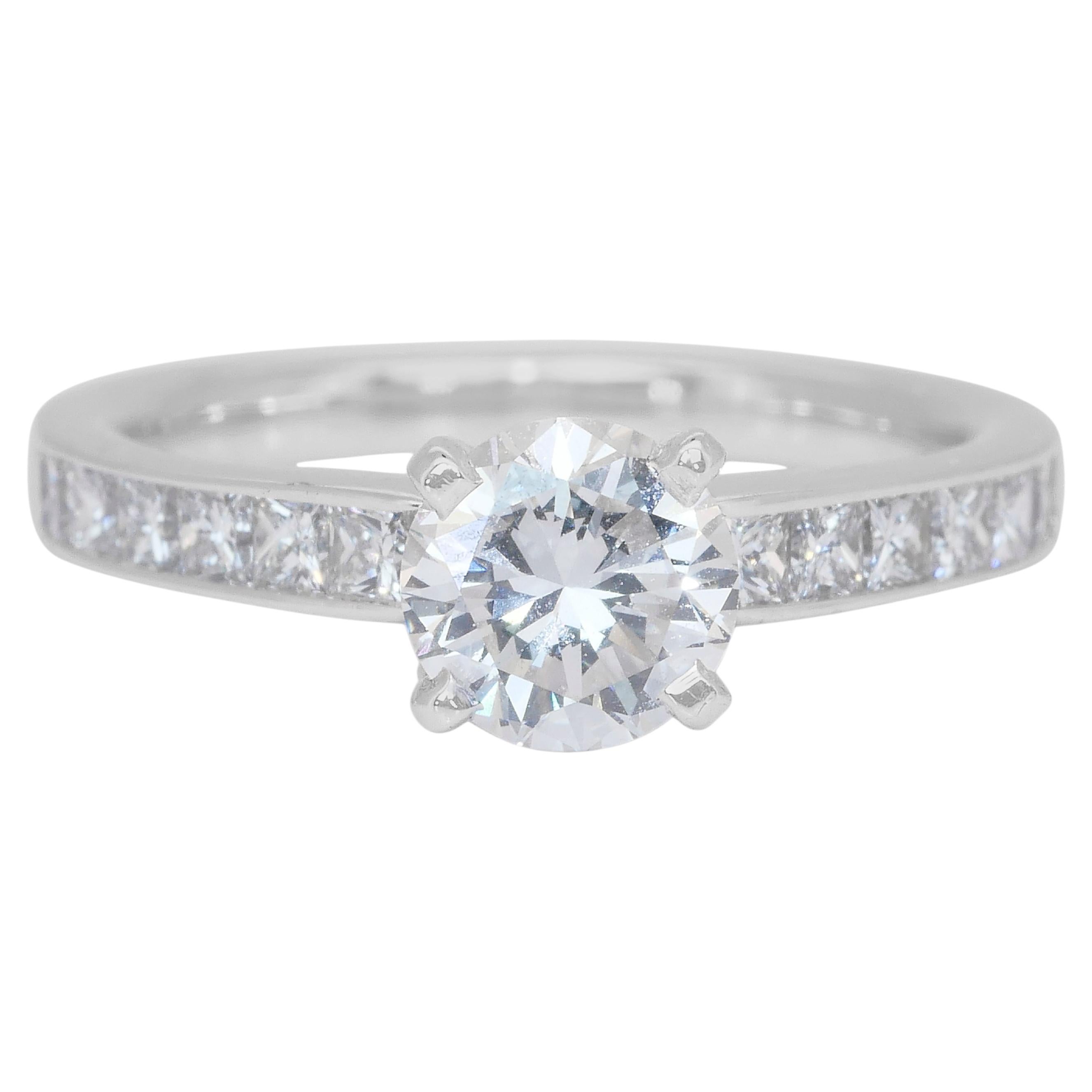 Radiant 1.40ct Diamonds Pave Ring in 14k White Gold - IGI Certified
