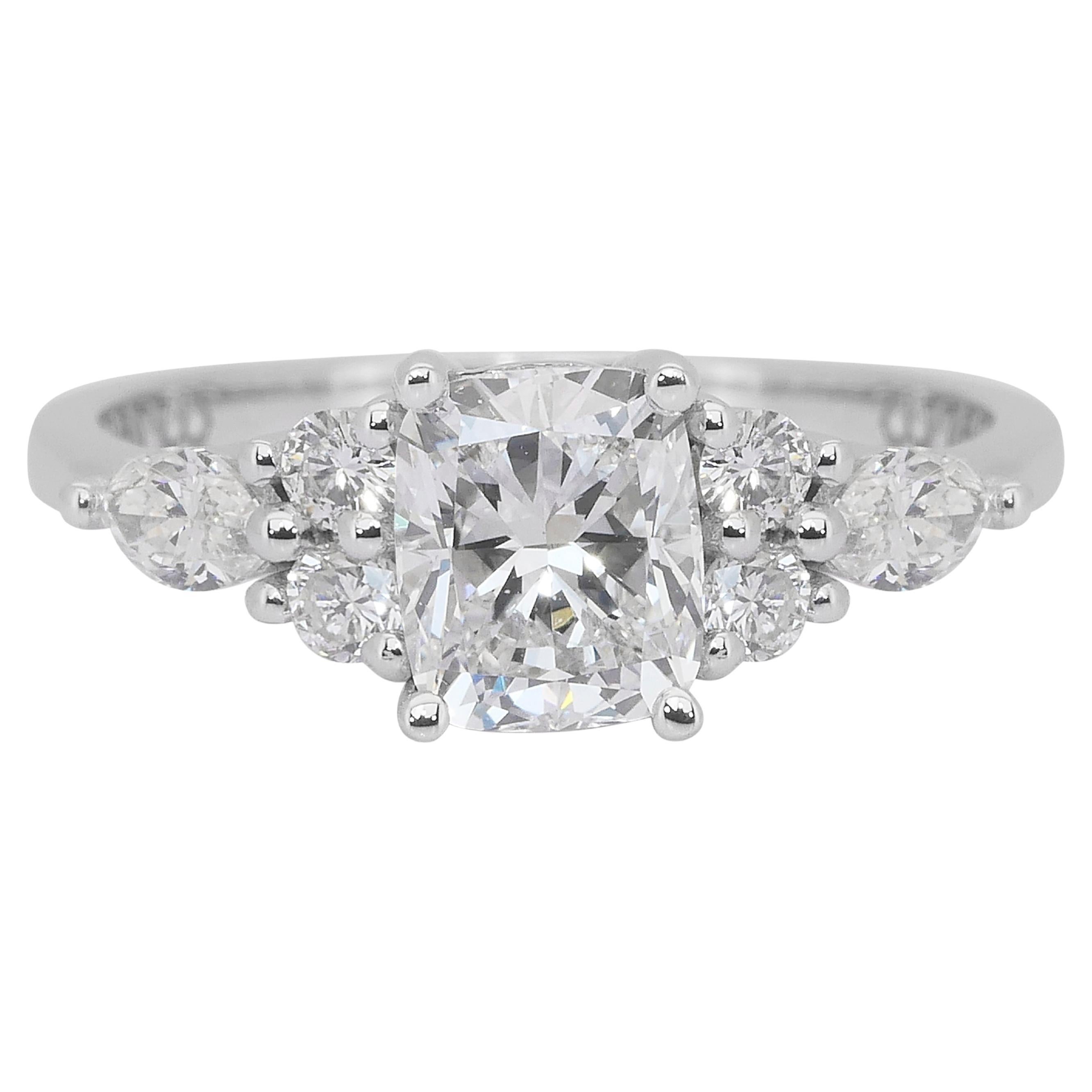 Radiant 1.40ct Diamonds Pave Ring in 18k White Gold - GIA Certified