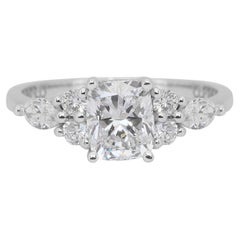 Radiant 1.40ct Diamonds Pave Ring in 18k White Gold - GIA Certified