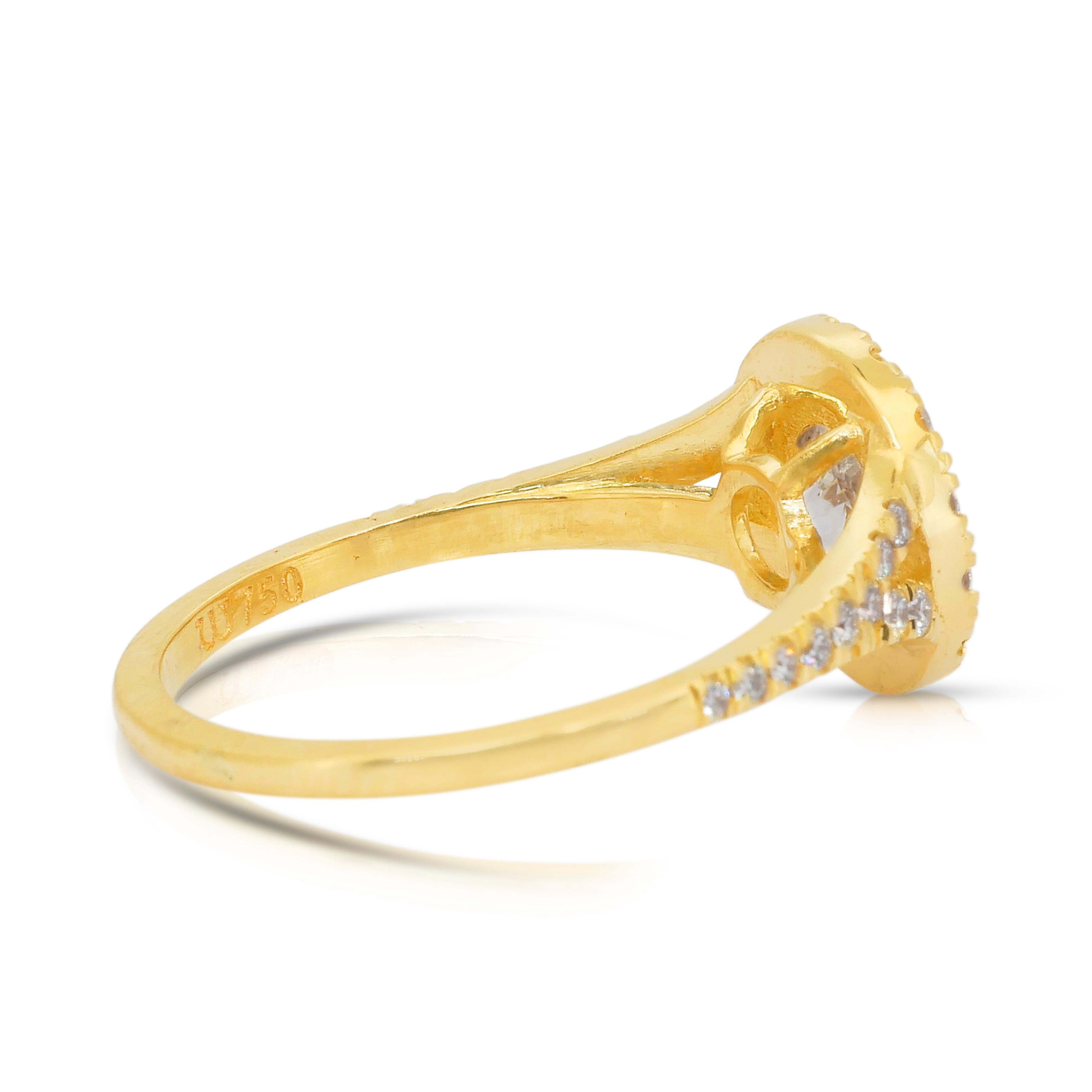Anillo Halo de Diamantes Radiantes de 1.41ct en Oro Amarillo de 18k - Certificado IGI en Nuevo estado para la venta en רמת גן, IL