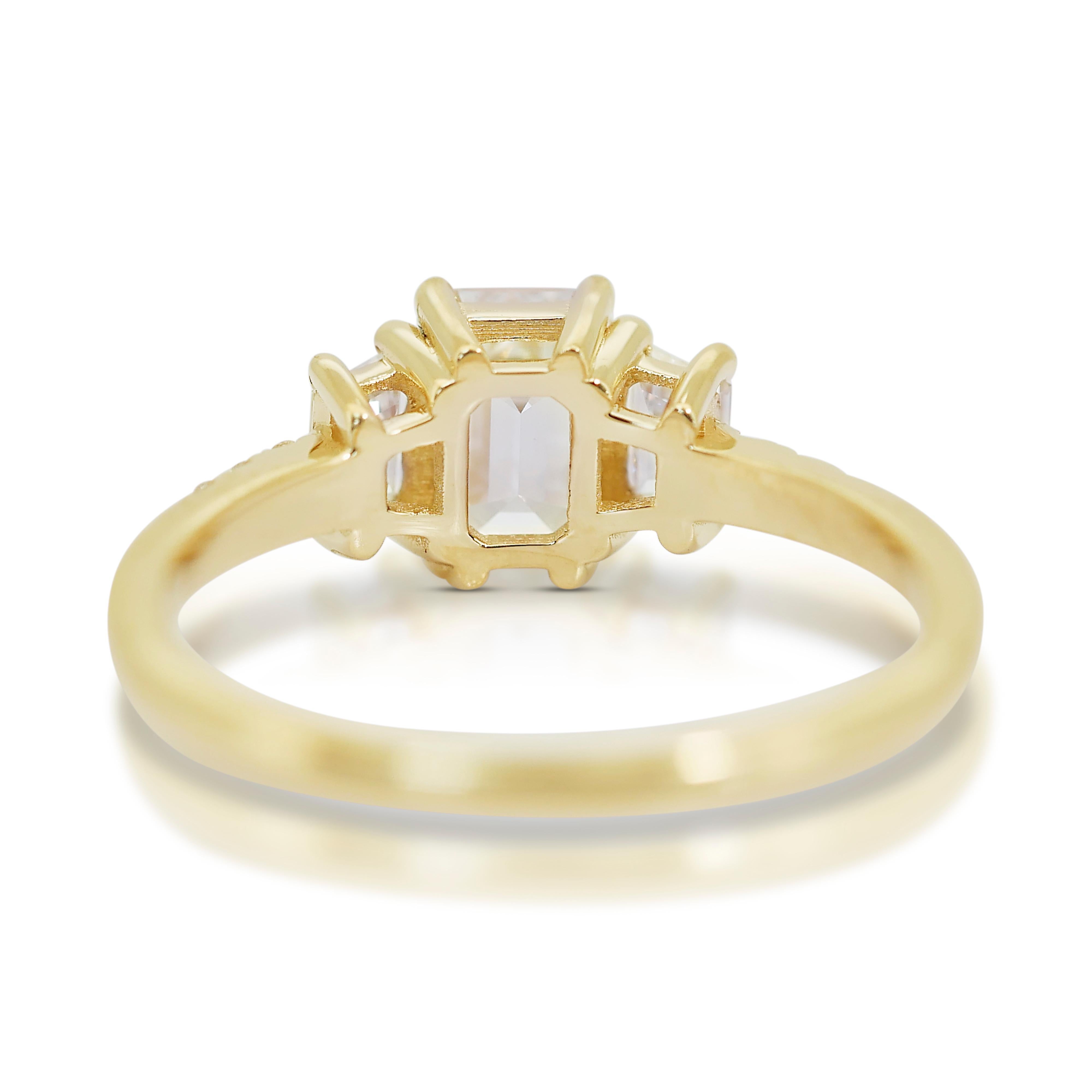 Radiant 1.42ct Double Excellent Ideal Cut Diamond 3-Stone Ring - GIA Certified For Sale 1