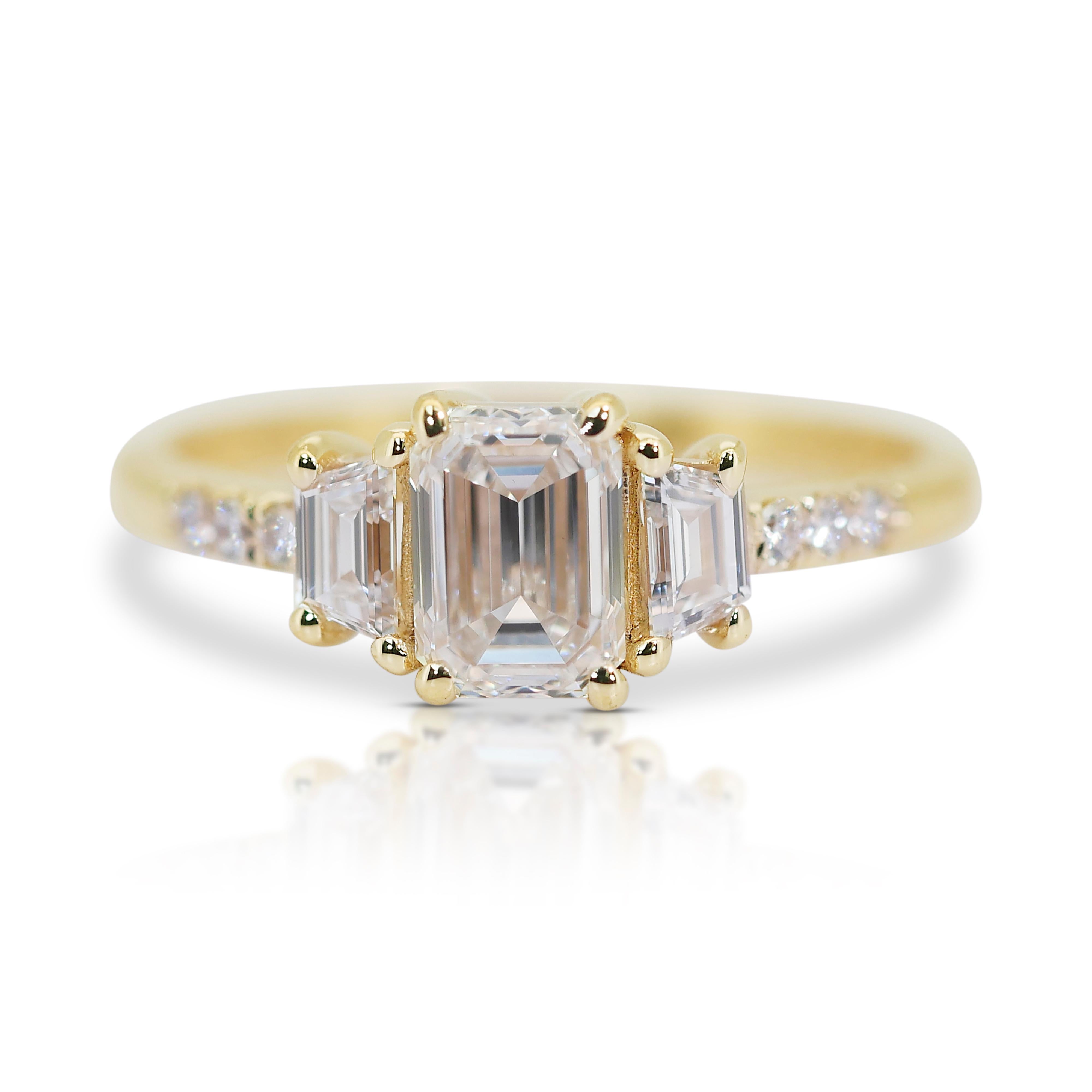 Radiant 1.42ct Double Excellent Ideal Cut Diamond 3-Stone Ring - GIA Certified For Sale 2