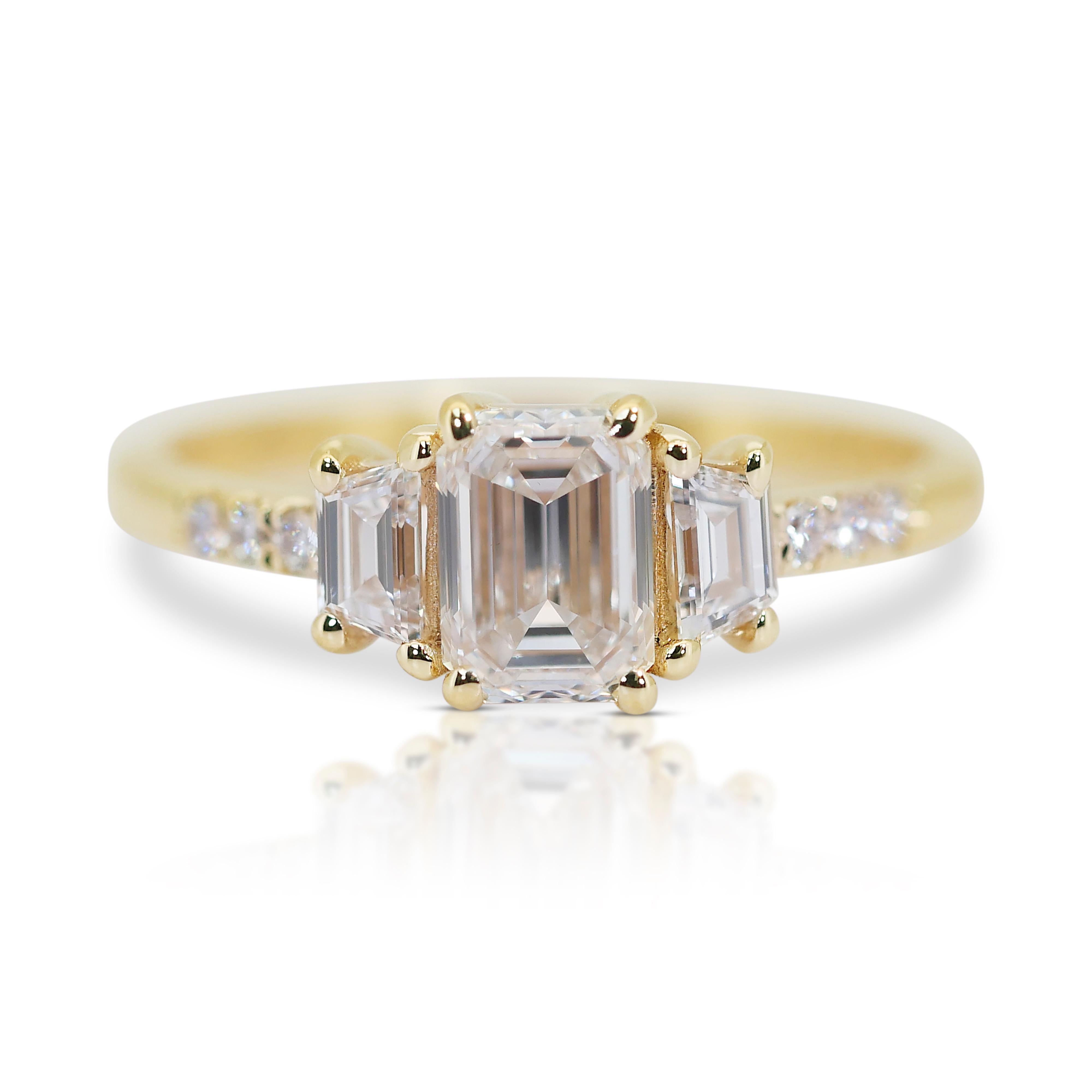 Radiant 1.42ct Double Excellent Ideal Cut Diamond 3-Stone Ring - GIA Certified