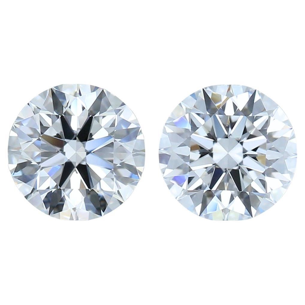 Radiant 1.42ct Triple Excellent Ideal Cut Pair of Round-Shaped Diamonds