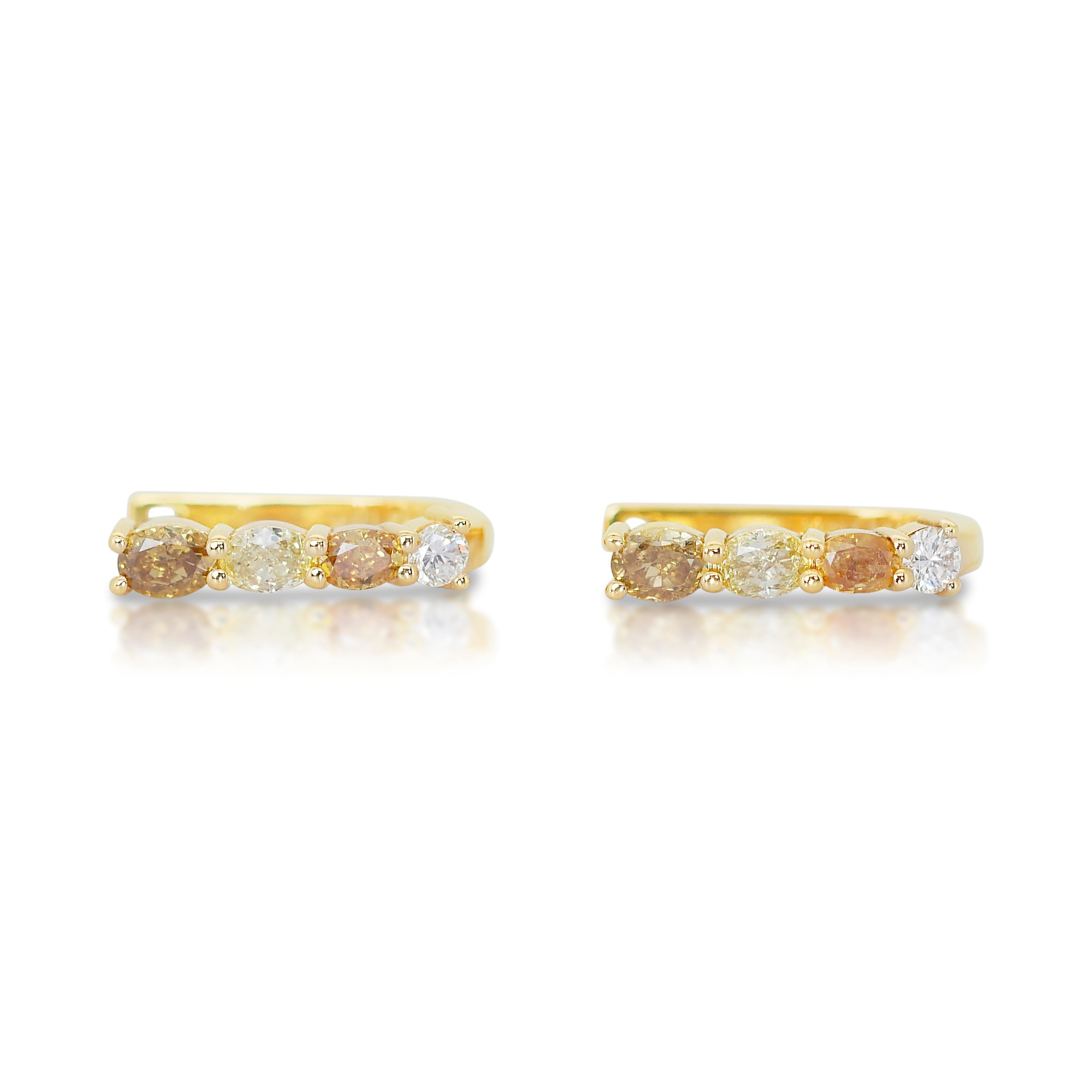 Radiant 1.44 ct Fancy Colored Diamond Earrings in 18k Yellow Gold - IGI  For Sale 1