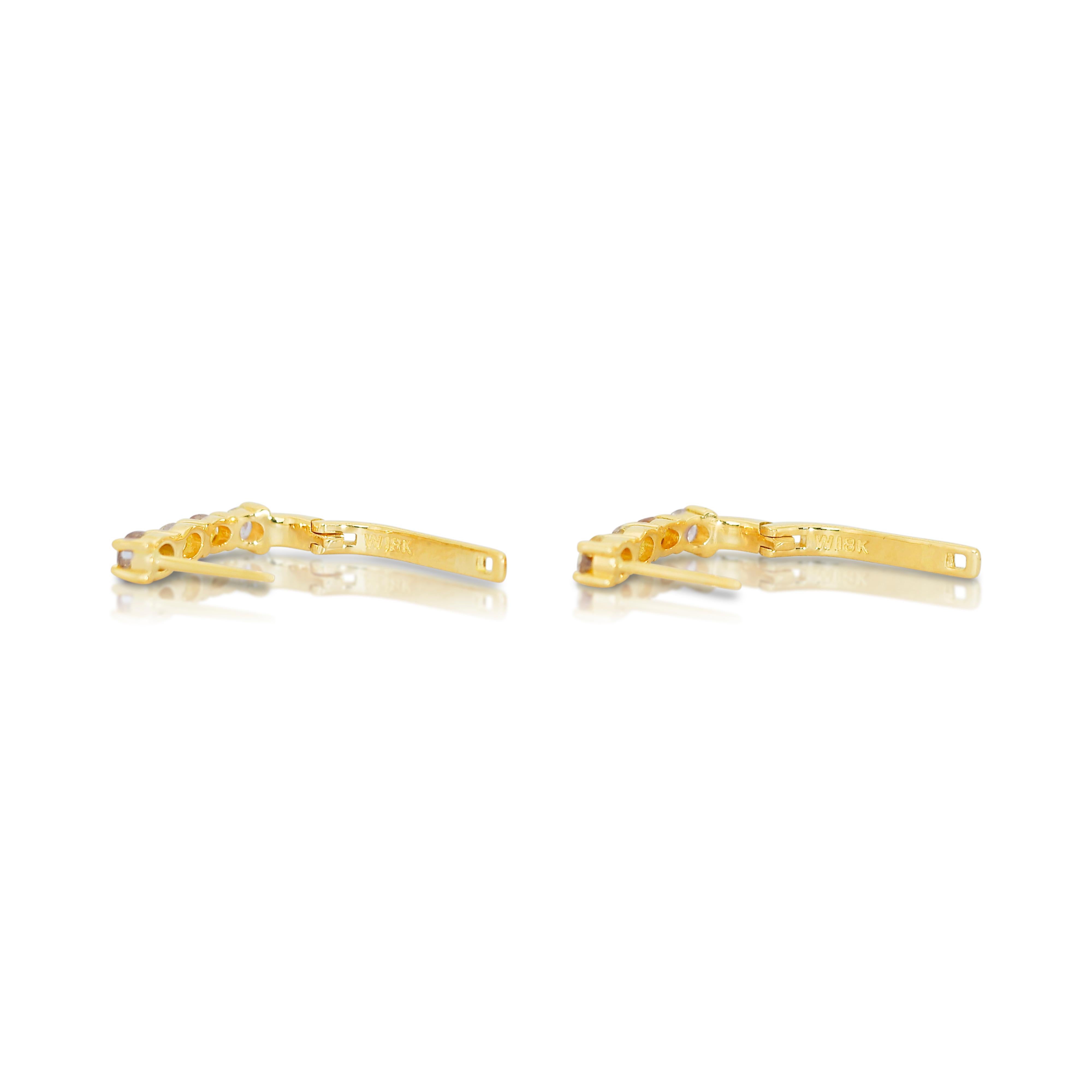 Radiant 1.44 ct Fancy Colored Diamond Earrings in 18k Yellow Gold - IGI  For Sale 3