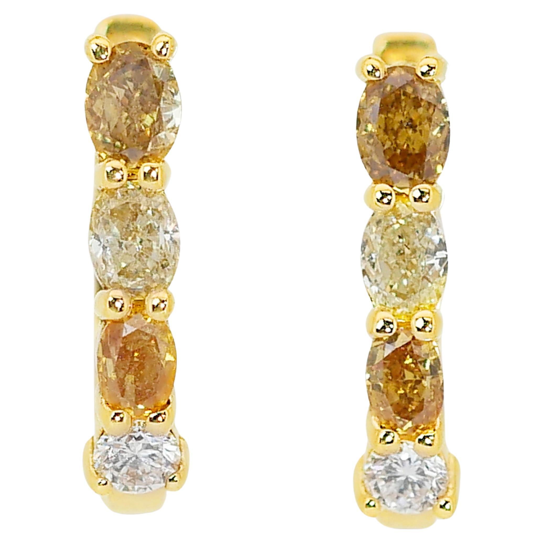 Radiant 1.44 ct Fancy Colored Diamond Earrings in 18k Yellow Gold - IGI  For Sale