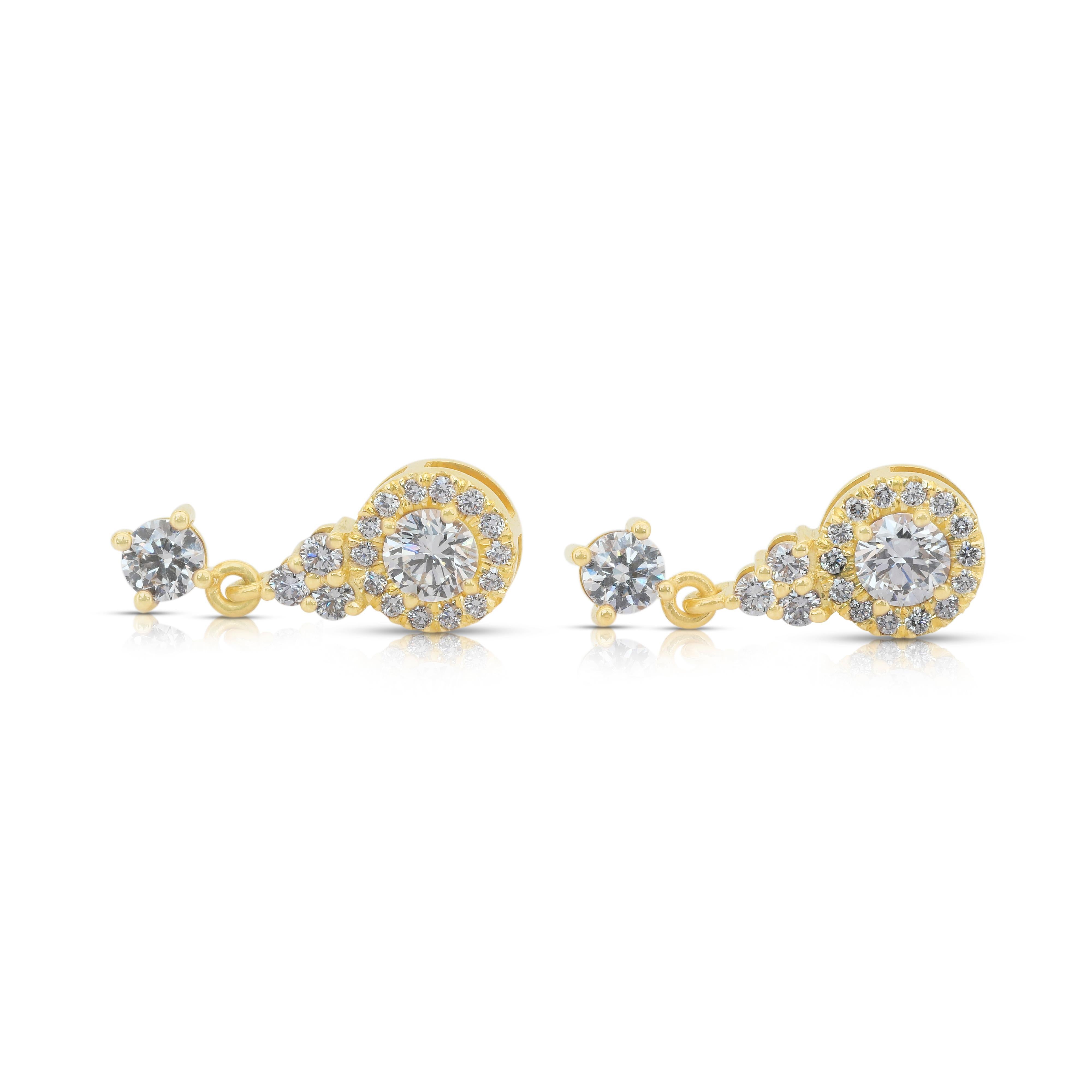 Pendientes de Gota de Diamantes Radiantes de 1.46ct en Oro Amarillo de 18k - Certificado IGI en venta 2