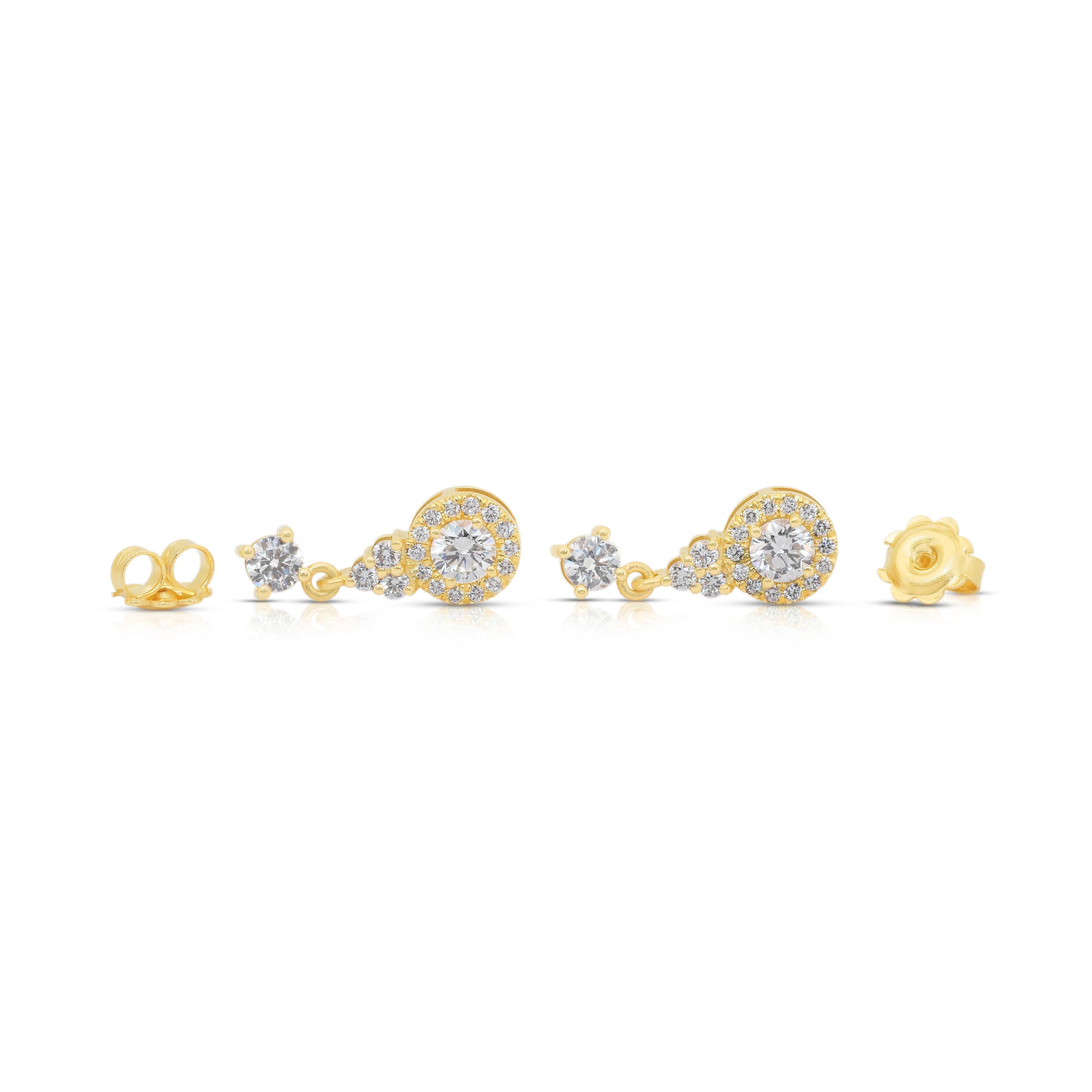 Pendientes de Gota de Diamantes Radiantes de 1.46ct en Oro Amarillo de 18k - Certificado IGI en venta 4
