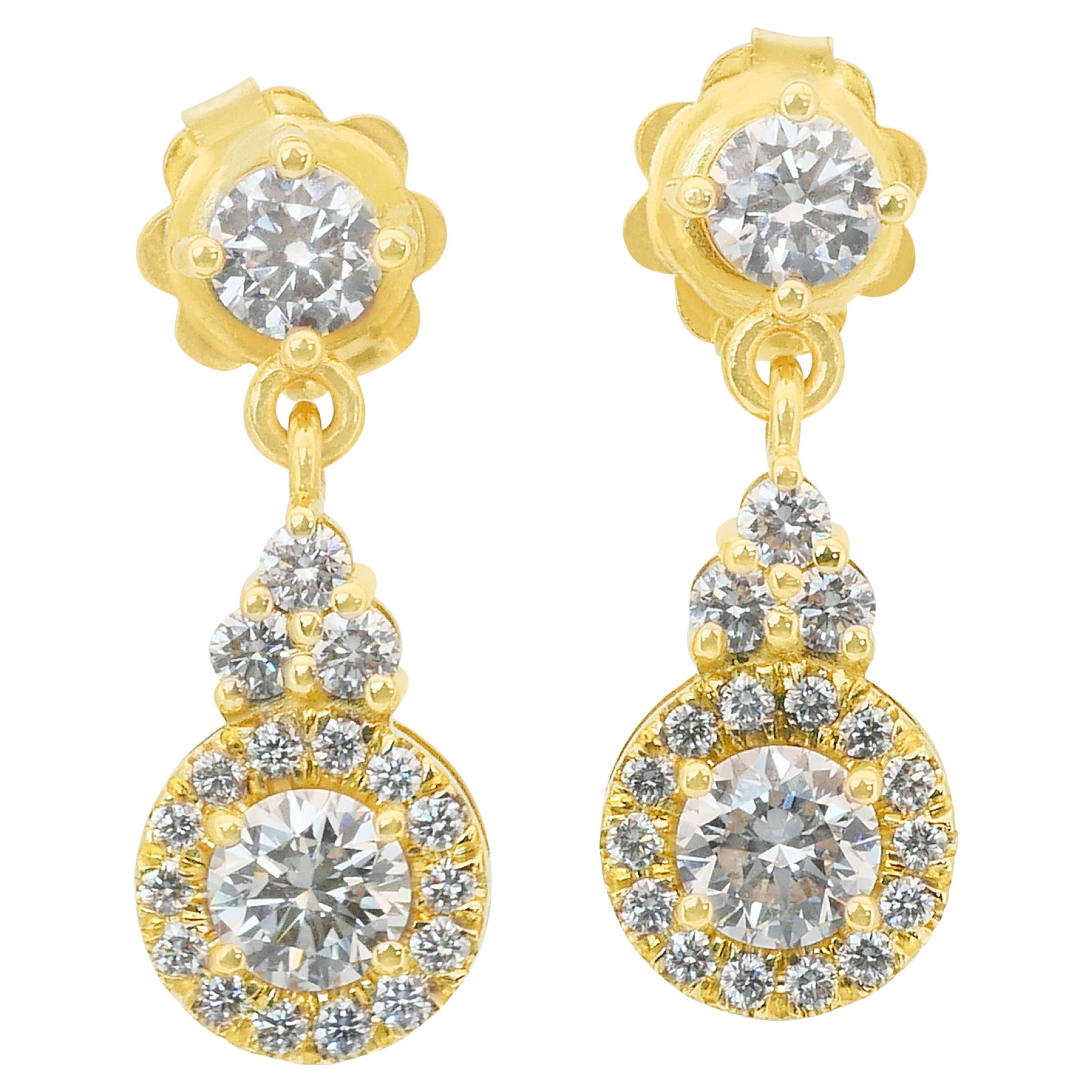 Pendientes de Gota de Diamantes Radiantes de 1.46ct en Oro Amarillo de 18k - Certificado IGI en venta