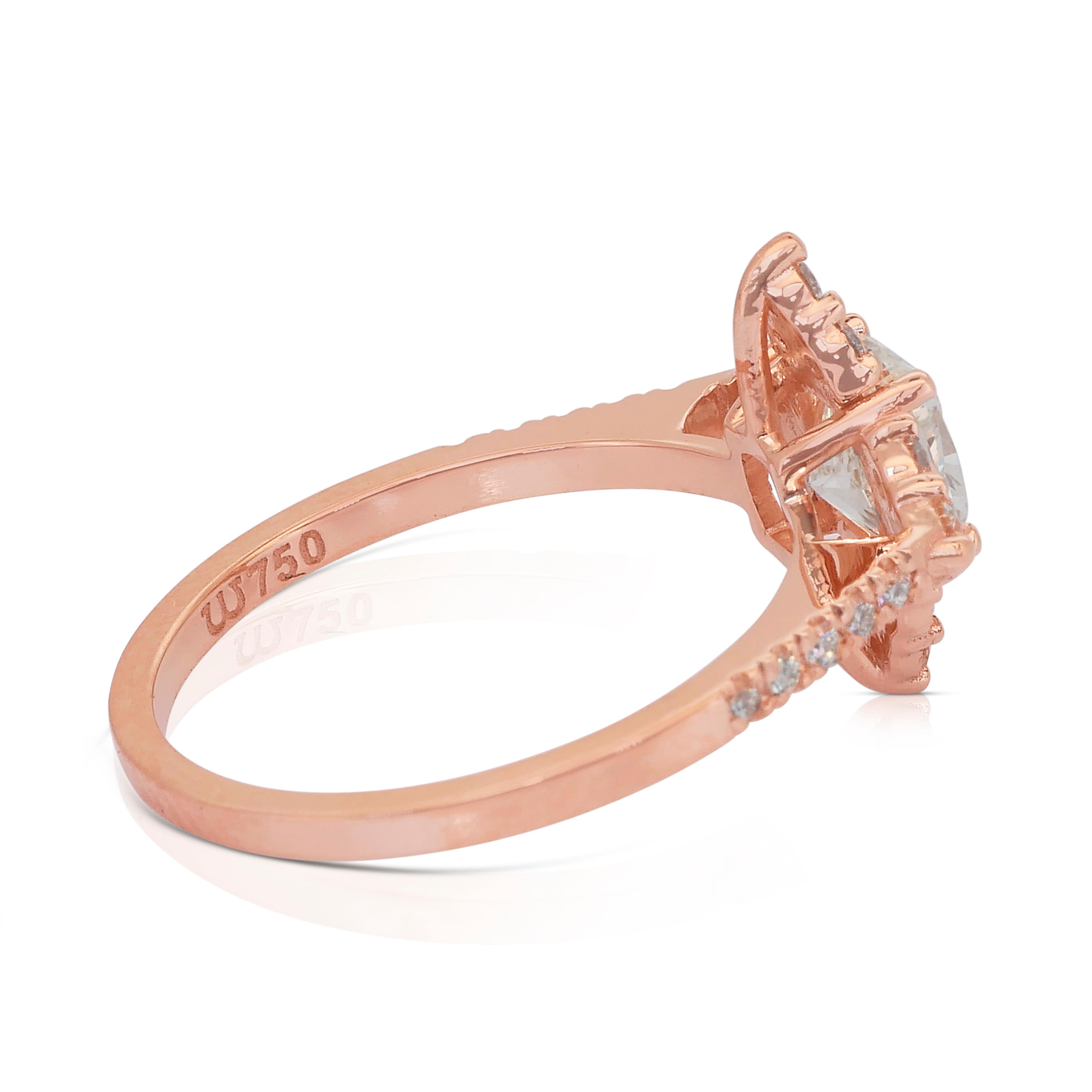 Radiant 1.48ct Diamonds Pave Ring in 18k Rose Gold - IGI Certified In New Condition For Sale In רמת גן, IL