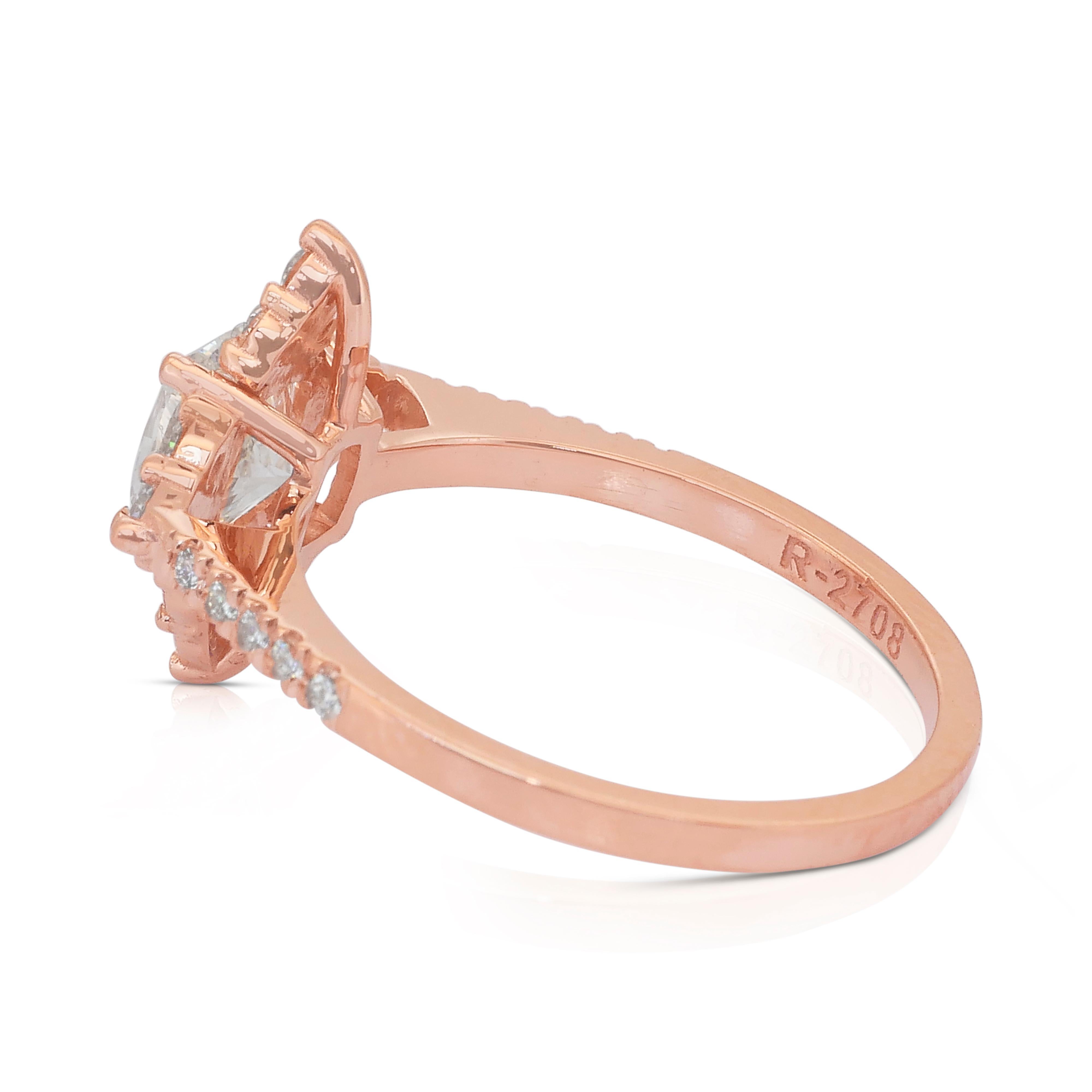 Women's Radiant 1.48ct Diamonds Pave Ring in 18k Rose Gold - IGI Certified For Sale
