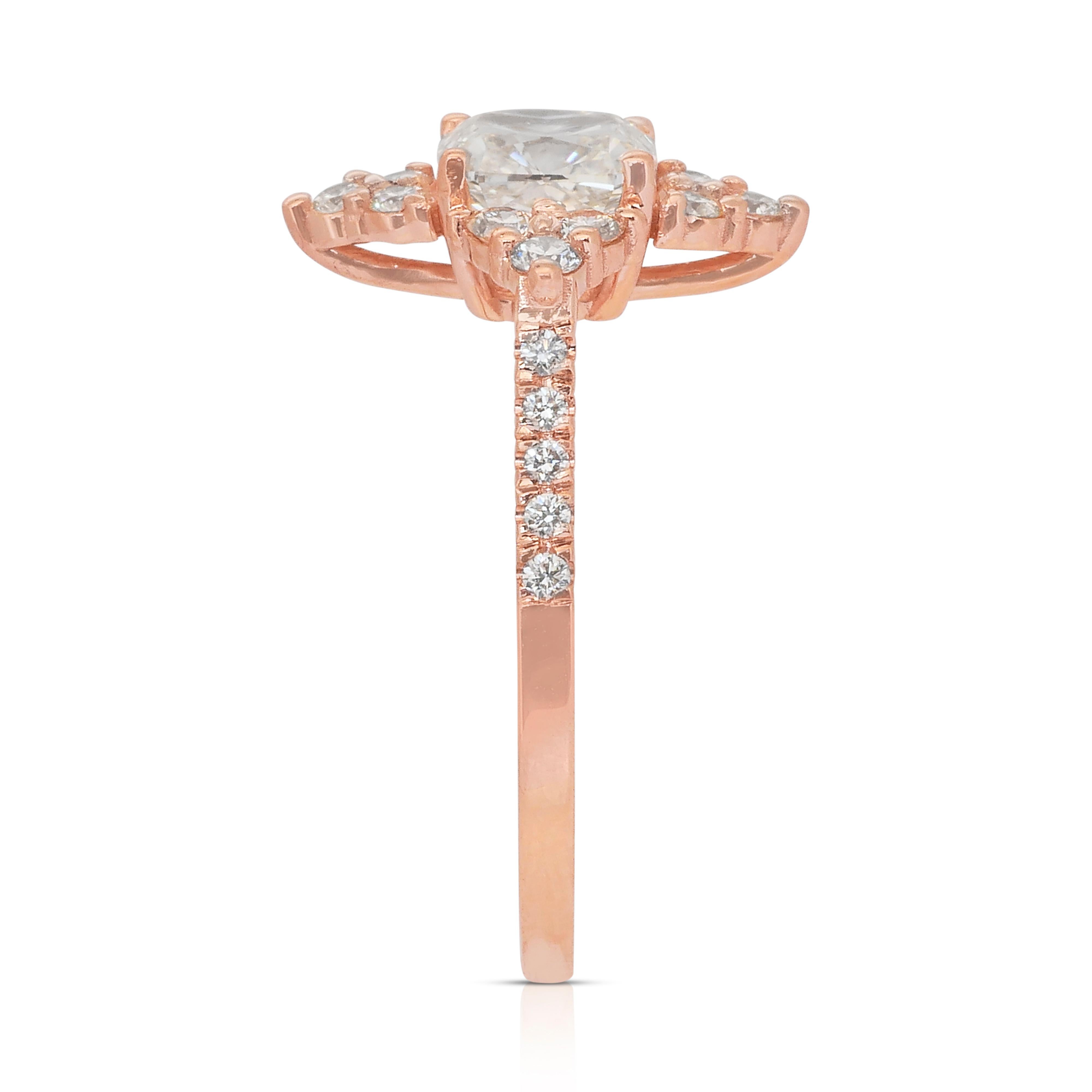 Radiant 1.48ct Diamonds Pave Ring in 18k Rose Gold - IGI Certified For Sale 2