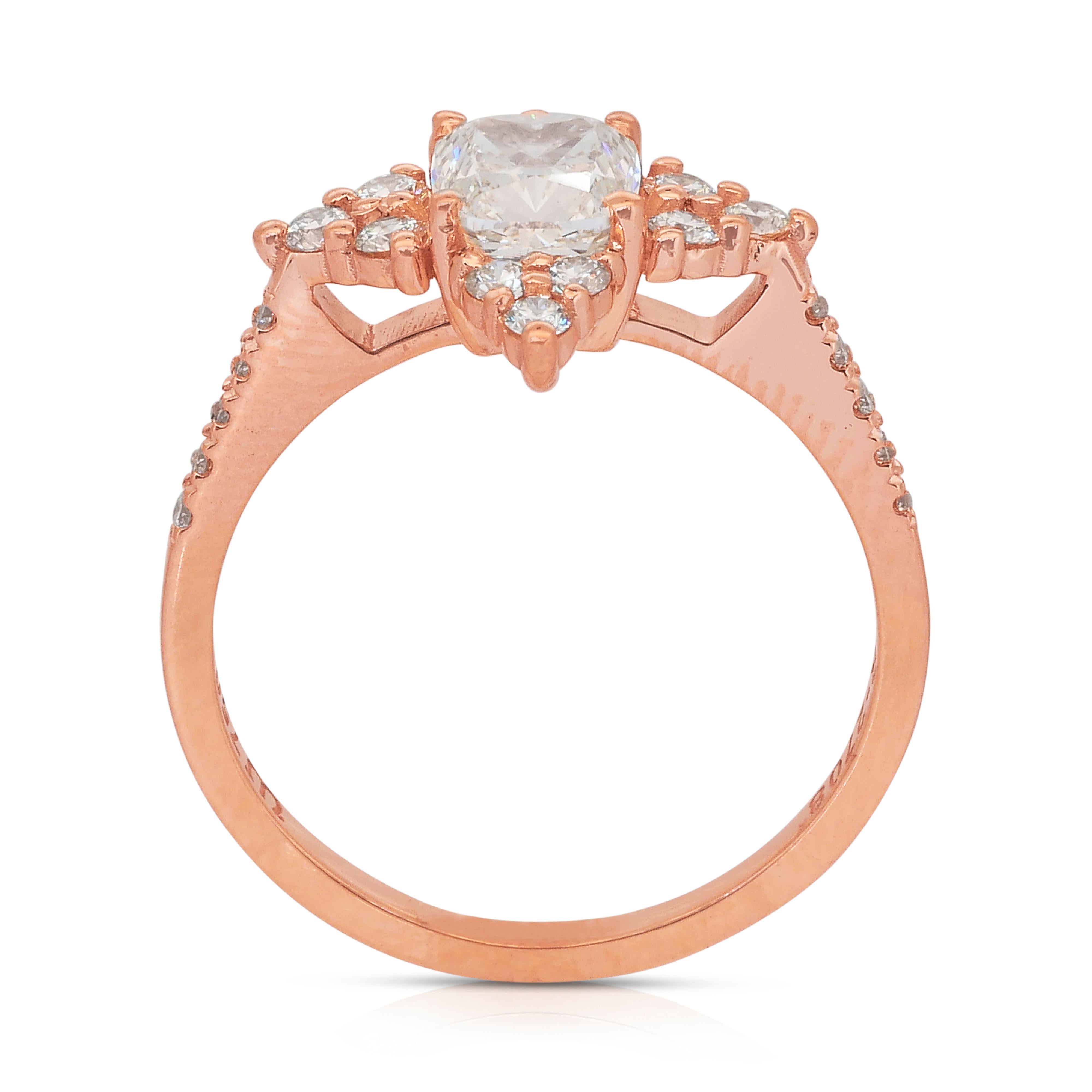 Radiant 1.48ct Diamonds Pave Ring in 18k Rose Gold - IGI Certified For Sale 4