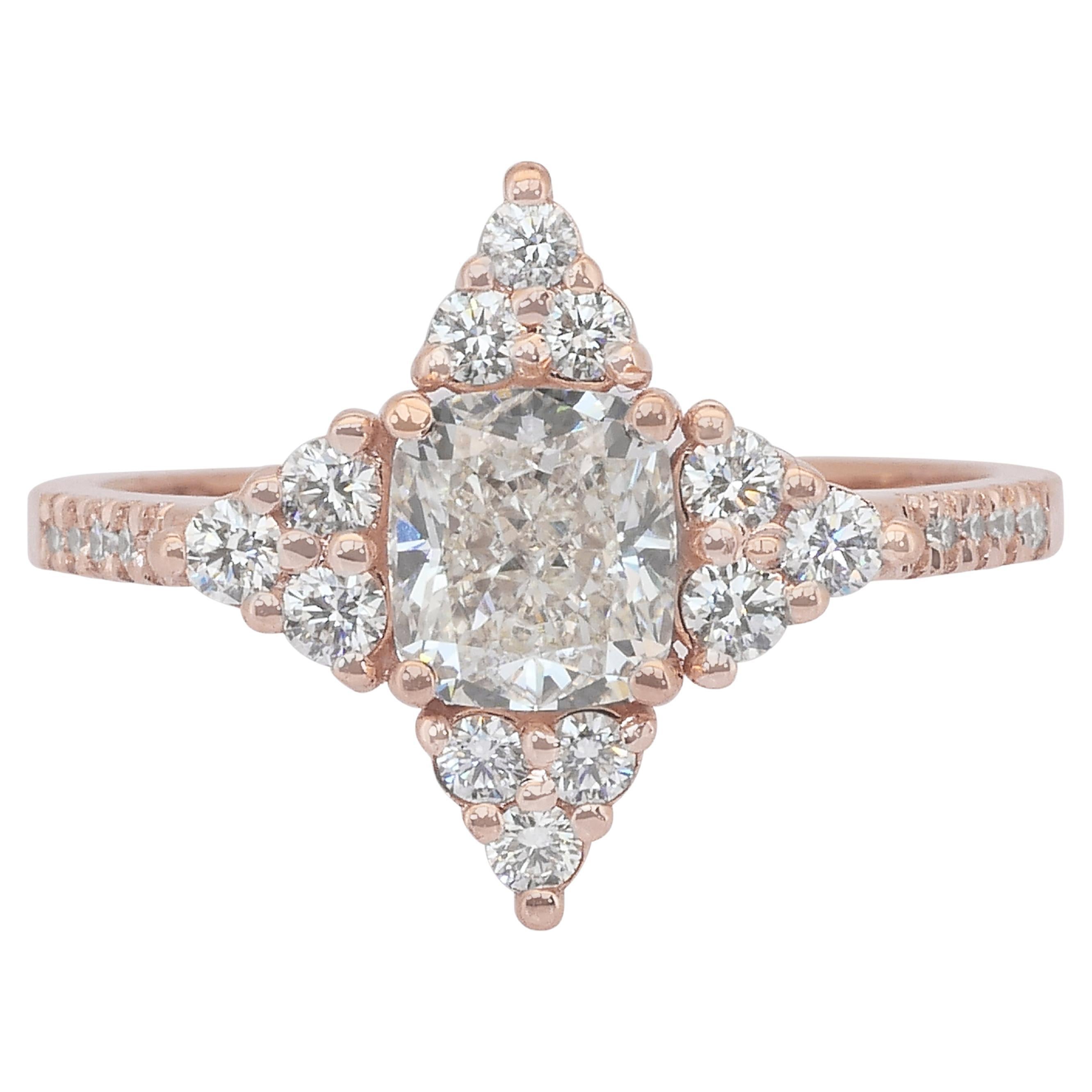 Radiant 1.48ct Diamonds Pave Ring in 18k Rose Gold - IGI Certified