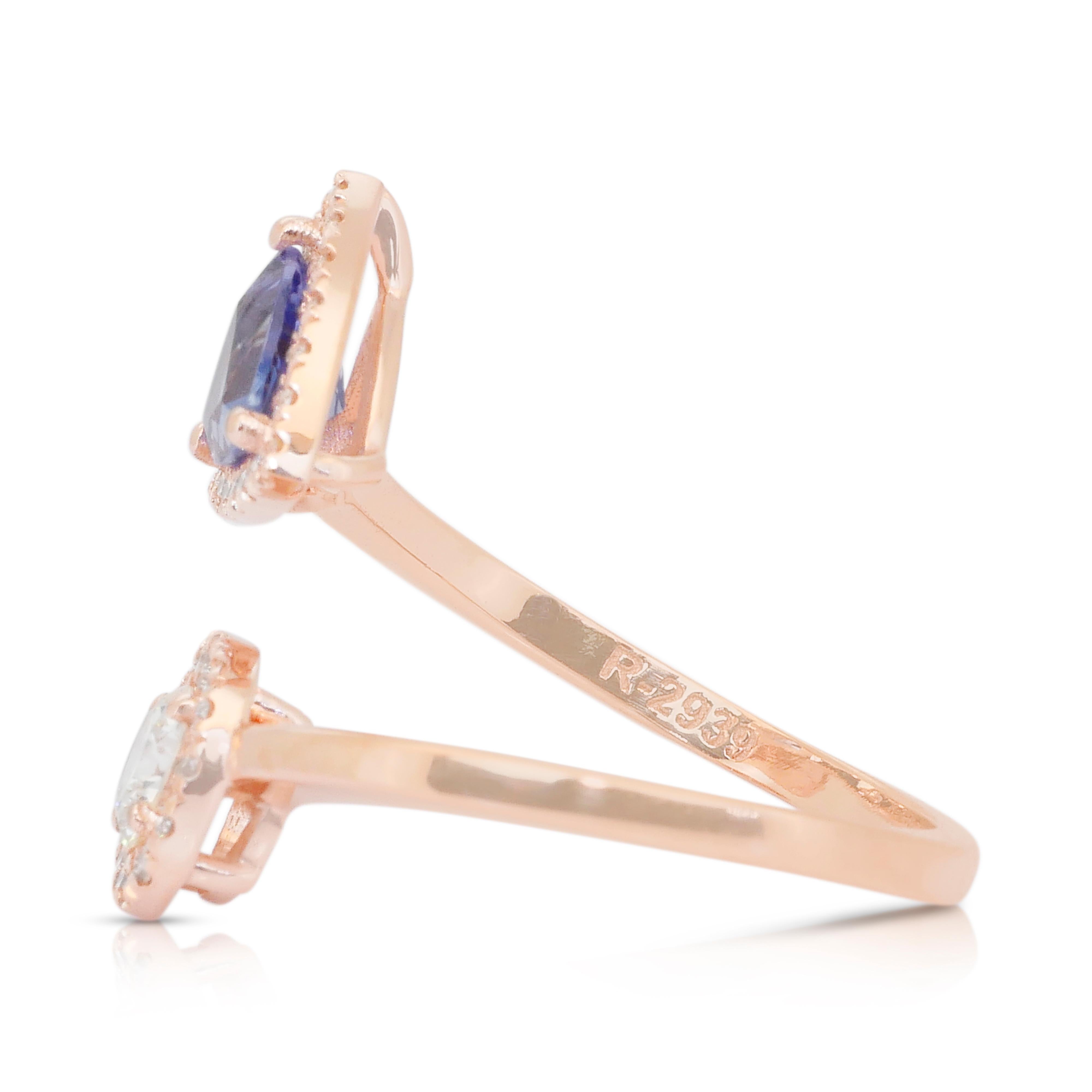 Bague en or rose 18 carats avec tanzanite et diamants - certifié IGI en vente 1