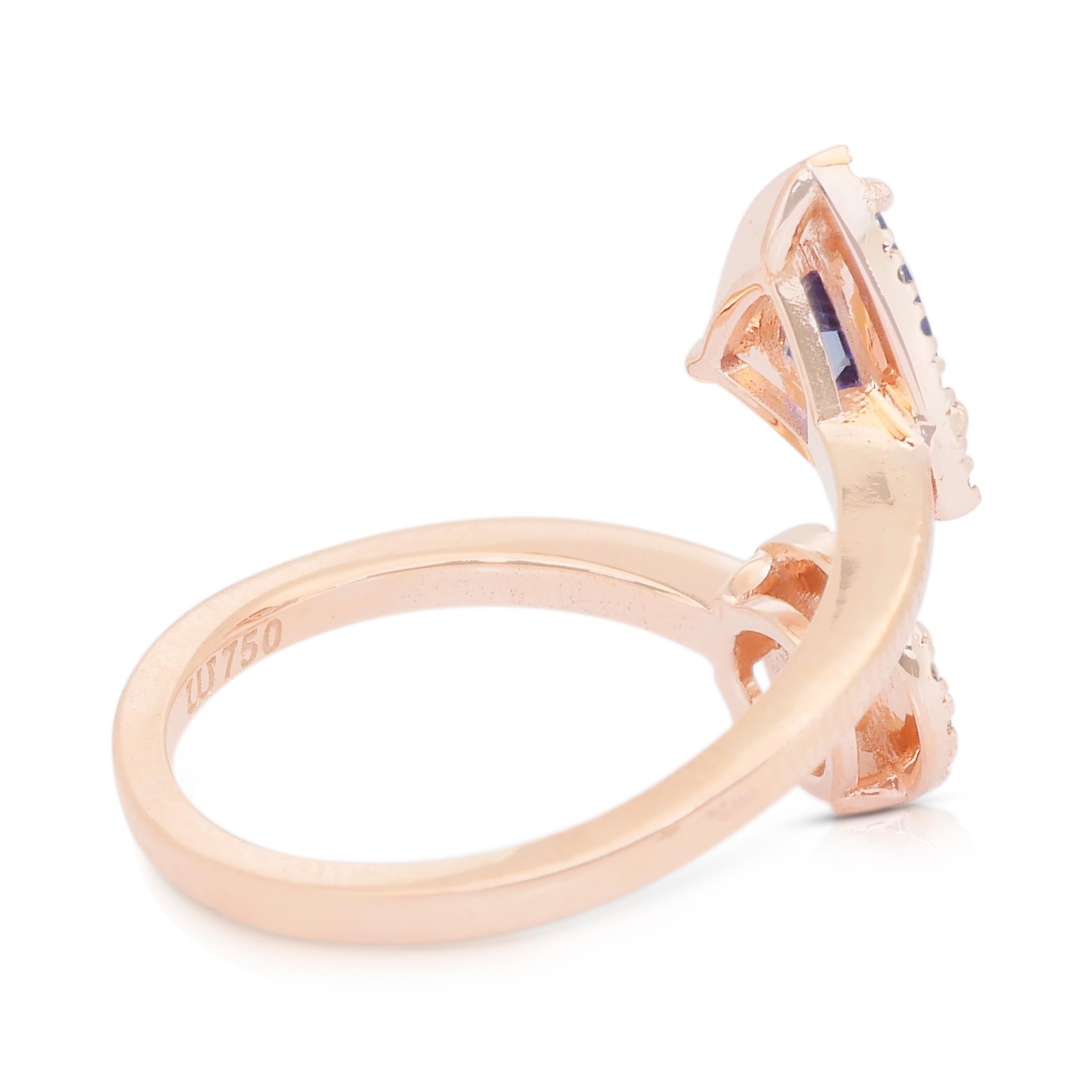 Bague en or rose 18 carats avec tanzanite et diamants - certifié IGI en vente 2
