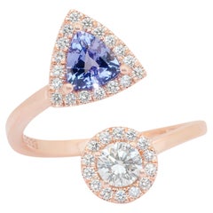 Bague en or rose 18 carats avec tanzanite et diamants - certifié IGI