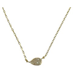 Radiant 14K Yellow Gold 0.73ct Pear Natural Diamond Bezeled Necklace