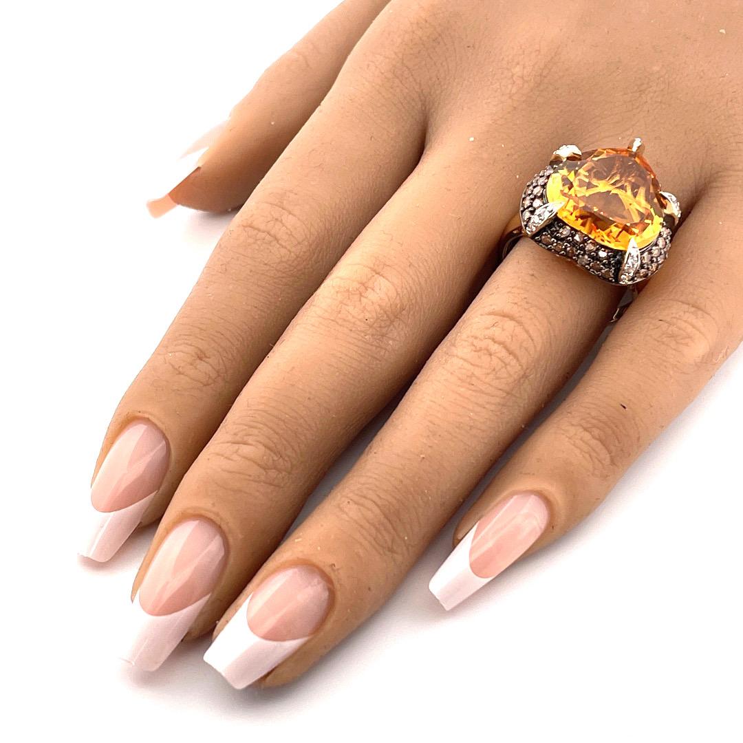 Women's or Men's Radiant 14k Yellow Gold Citrine Diamond Heart Ring