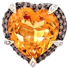 Radiant 14k Yellow Gold Citrine Diamond Heart Ring