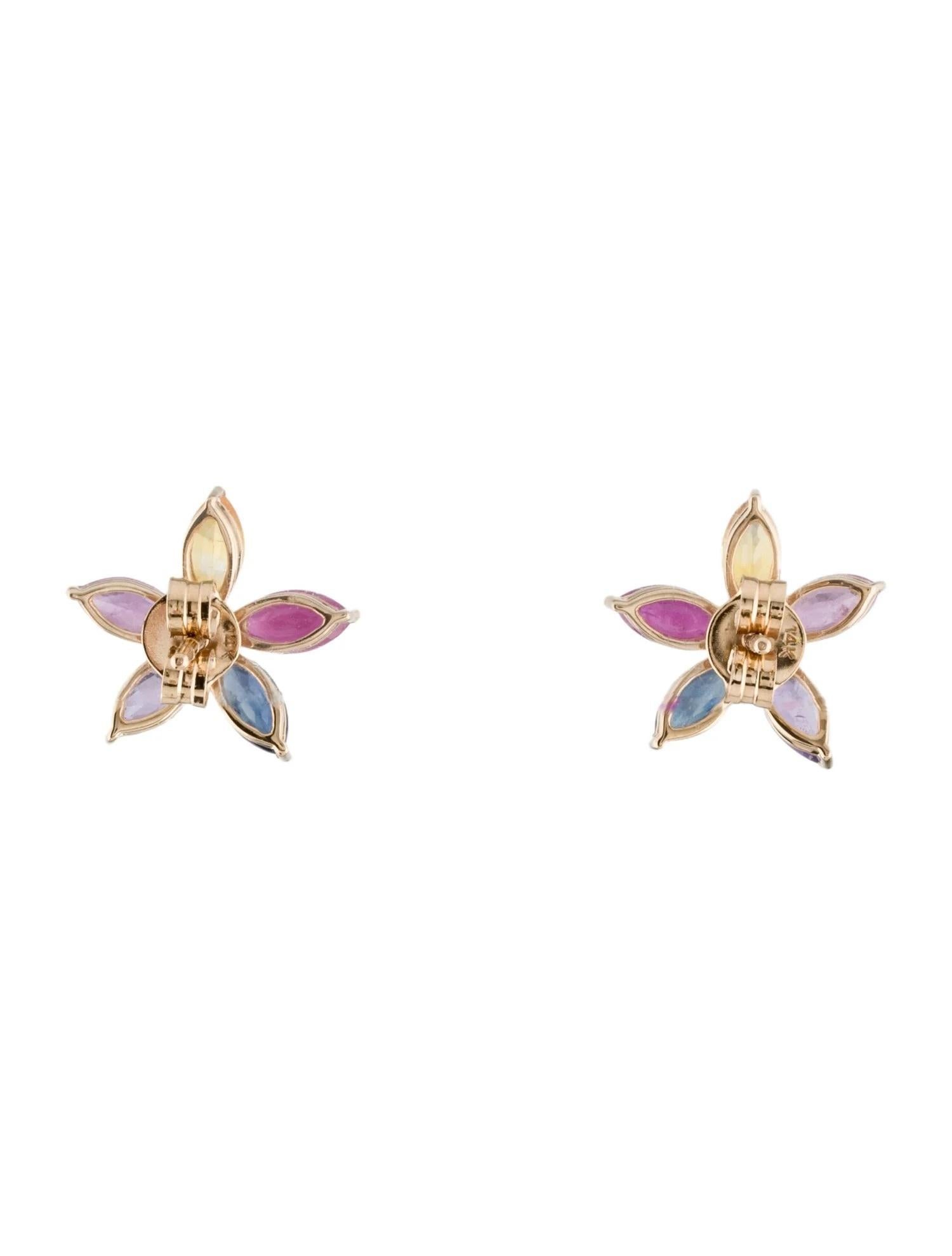 Artist Radiant 14K Yellow Gold Earrings with Multi-Colored Sapphire and Diamonds For Sale