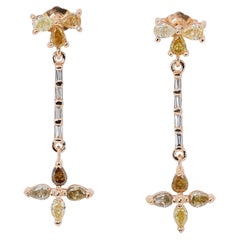 Boucles d'oreilles pendantes radiantes en or jaune 14 carats de couleur fantaisie avec 2,11 carats, certifiées IGI