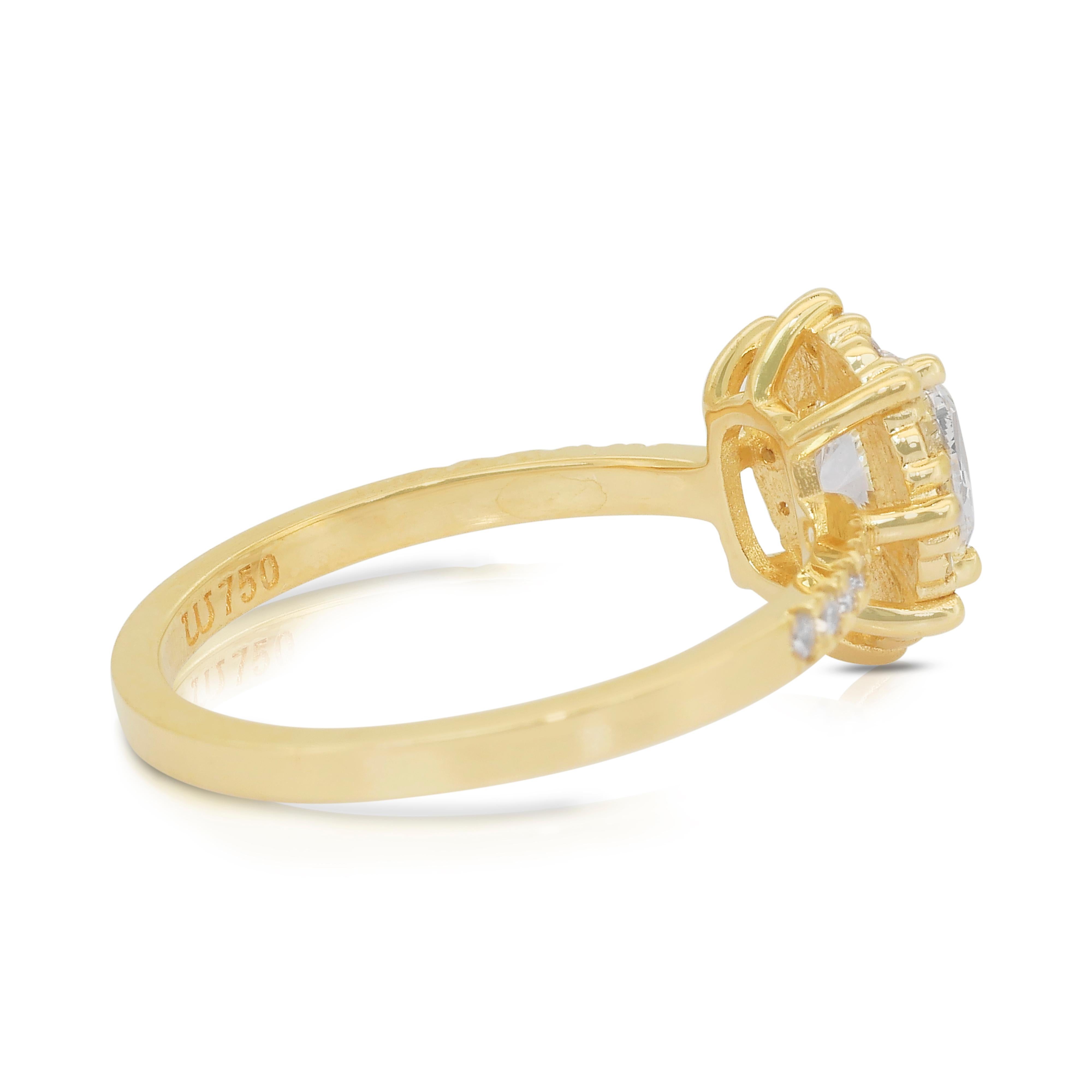 Radiant 1,62 Karat Diamanten Halo-Ring aus 18 Karat Gelbgold - IGI-zertifiziert (Kissenschliff)