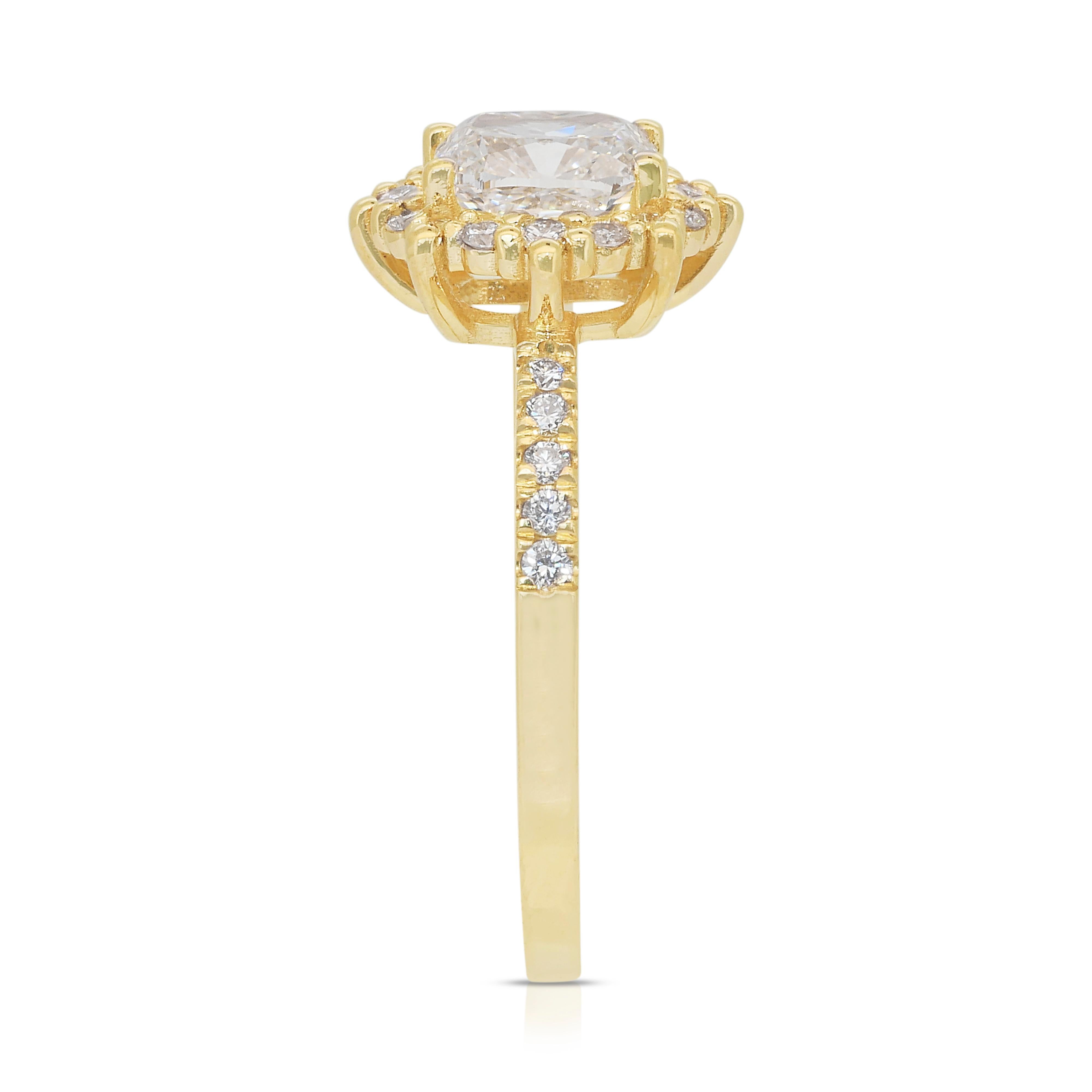 Radiant 1,62 Karat Diamanten Halo-Ring aus 18 Karat Gelbgold - IGI-zertifiziert 1