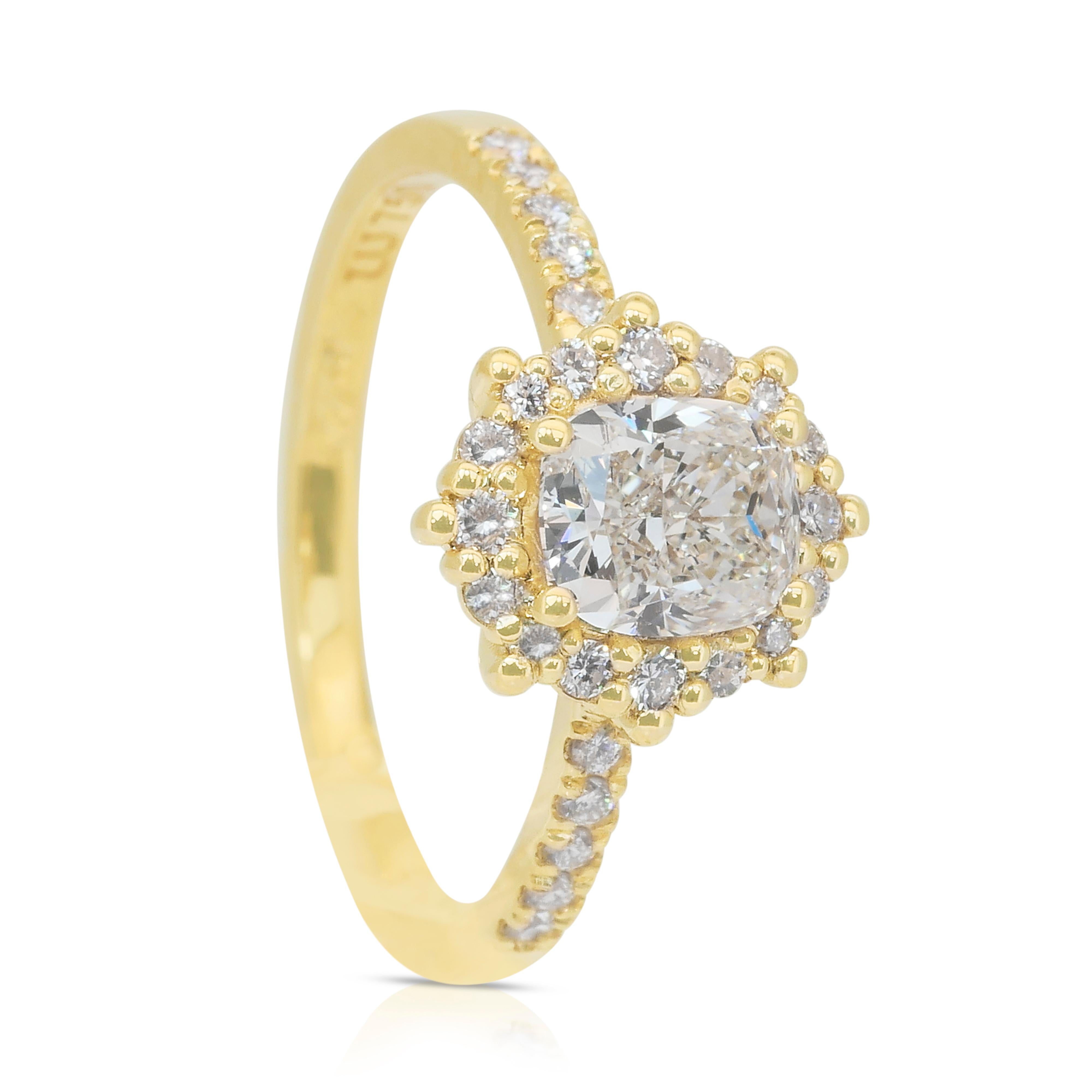 Radiant 1,62 Karat Diamanten Halo-Ring aus 18 Karat Gelbgold - IGI-zertifiziert 2