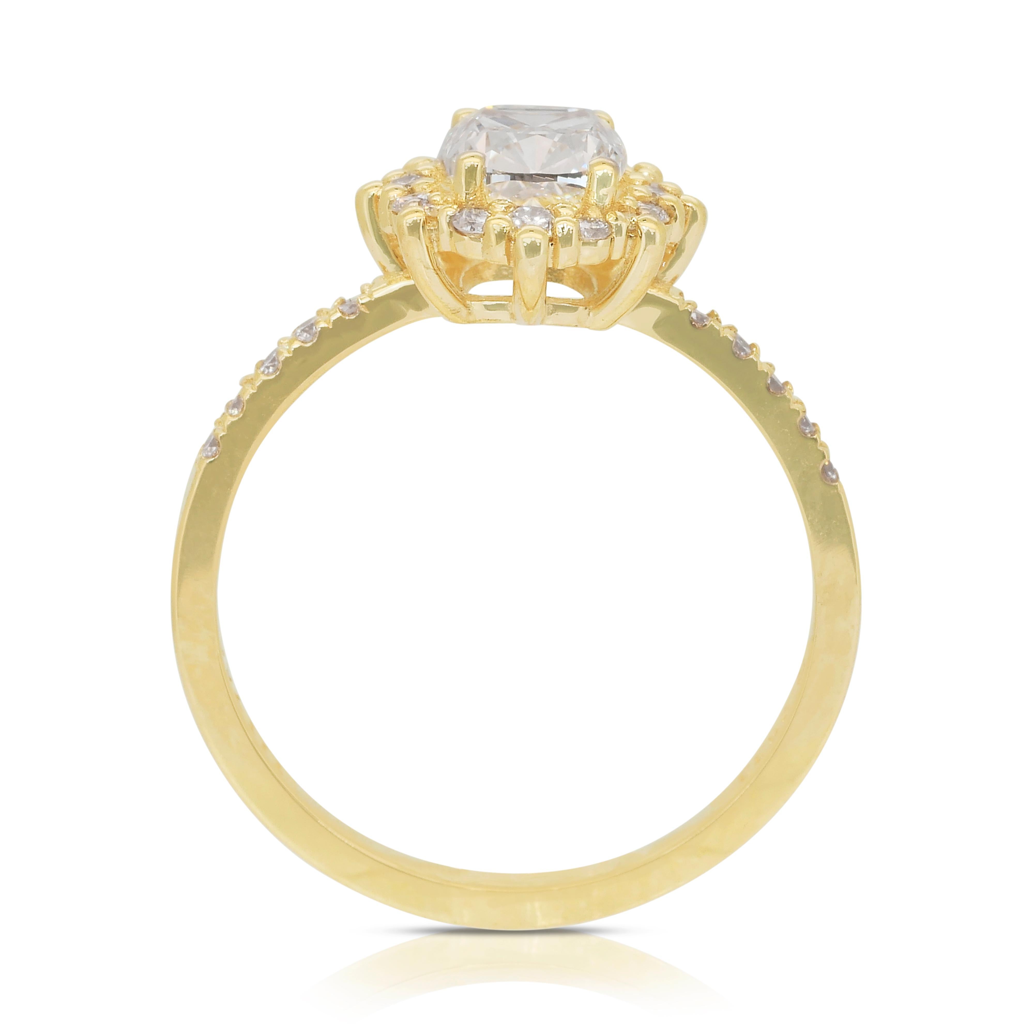 Radiant 1,62 Karat Diamanten Halo-Ring aus 18 Karat Gelbgold - IGI-zertifiziert 3