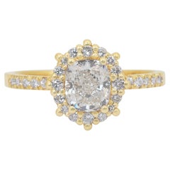 Radiant 1,62 Karat Diamanten Halo-Ring aus 18 Karat Gelbgold - IGI-zertifiziert