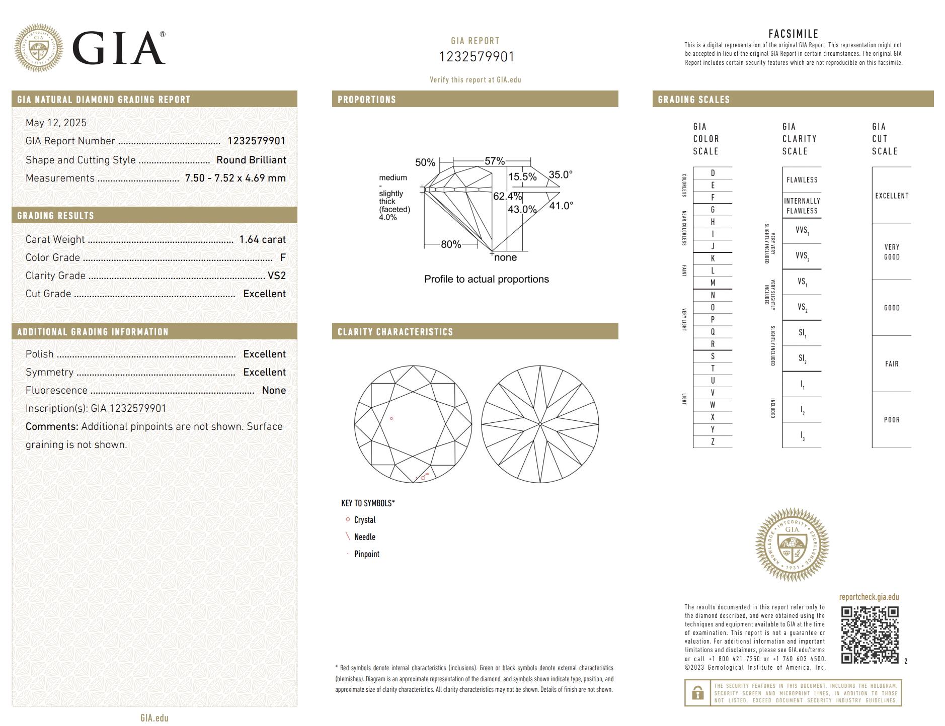 Radioso diamante a forma rotonda con taglio ideale triplo eccellente da 1.64 carati - Certificato GIA

Ineguagliabile per brillantezza e bellezza, questo diamante tondo brillante da 1,64 carati presenta il prestigioso triplo grado eccellente -
