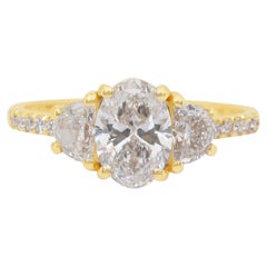 Bague 3 pierres en or jaune 18 carats avec 1,76 ct de diamants - certifié IGI