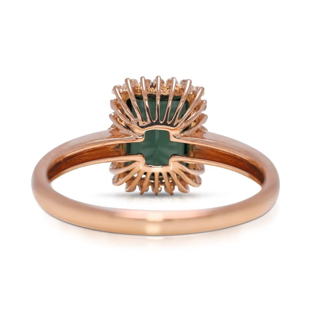 Radiant 1.81ct Green Tourmaline and Natural Diamonds Ring in 18K Yellow Gold For Sale 3
