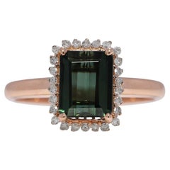 Radiant 1.81ct Green Tourmaline and Natural Diamonds Ring in 18K Yellow Gold