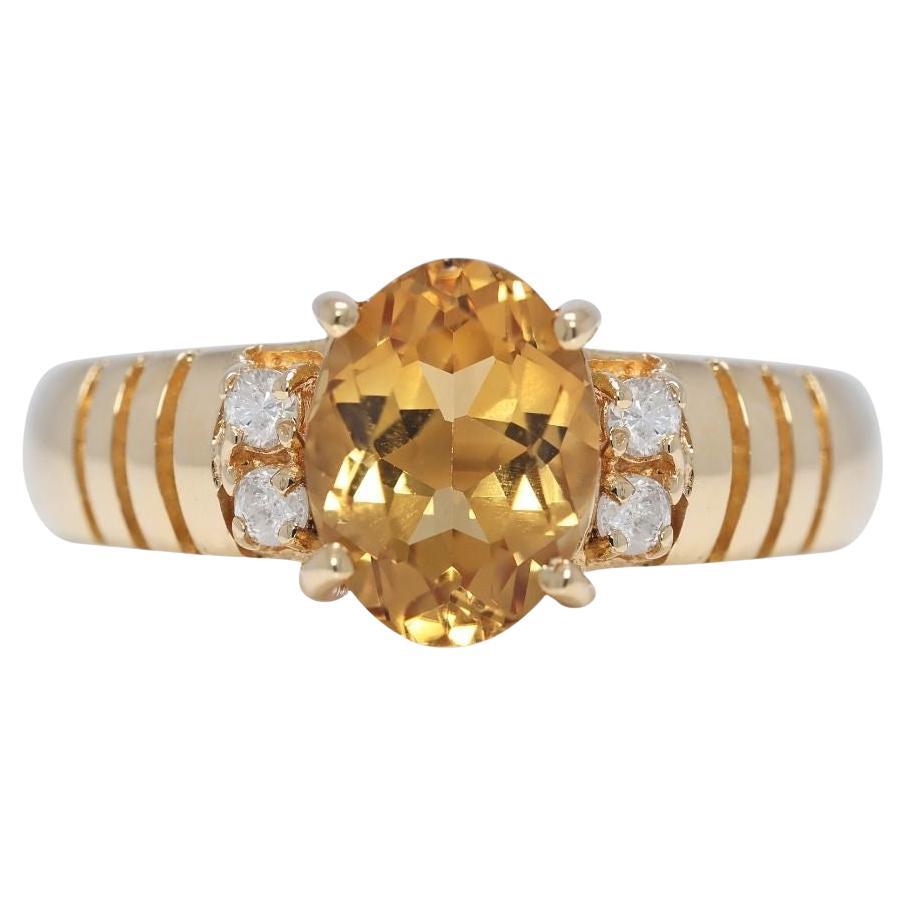 Radiant 1.86ct Citrine and Natural Diamonds Ring in 18K Yellow Gold