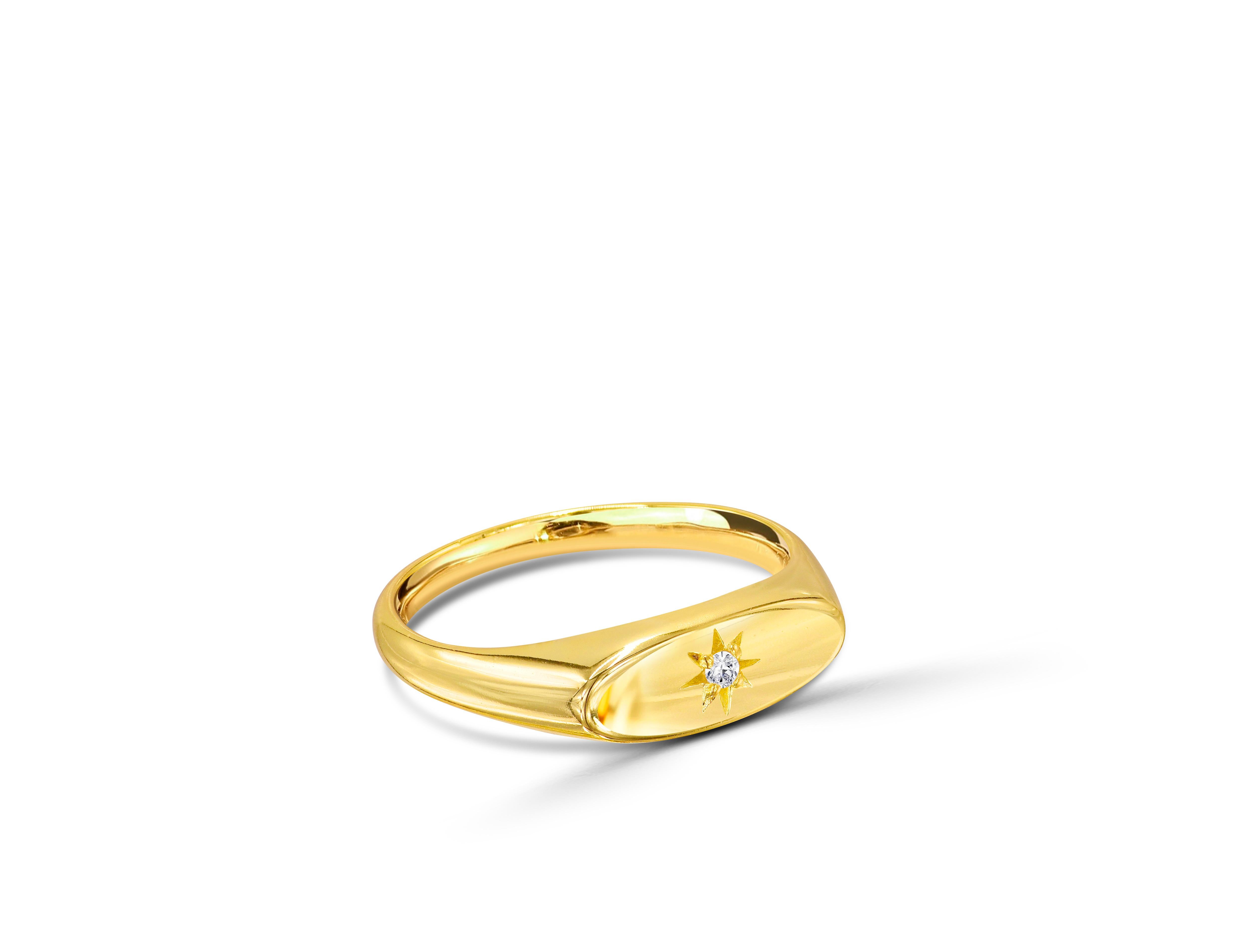 For Sale:  18K Gold Filled Natural 0.02 Carat Diamond Long Oval Shape Signet Ring 2