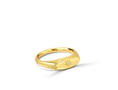 18K Gold Filled Natural 0.02 Carat Diamond Long Oval Shape Signet Ring