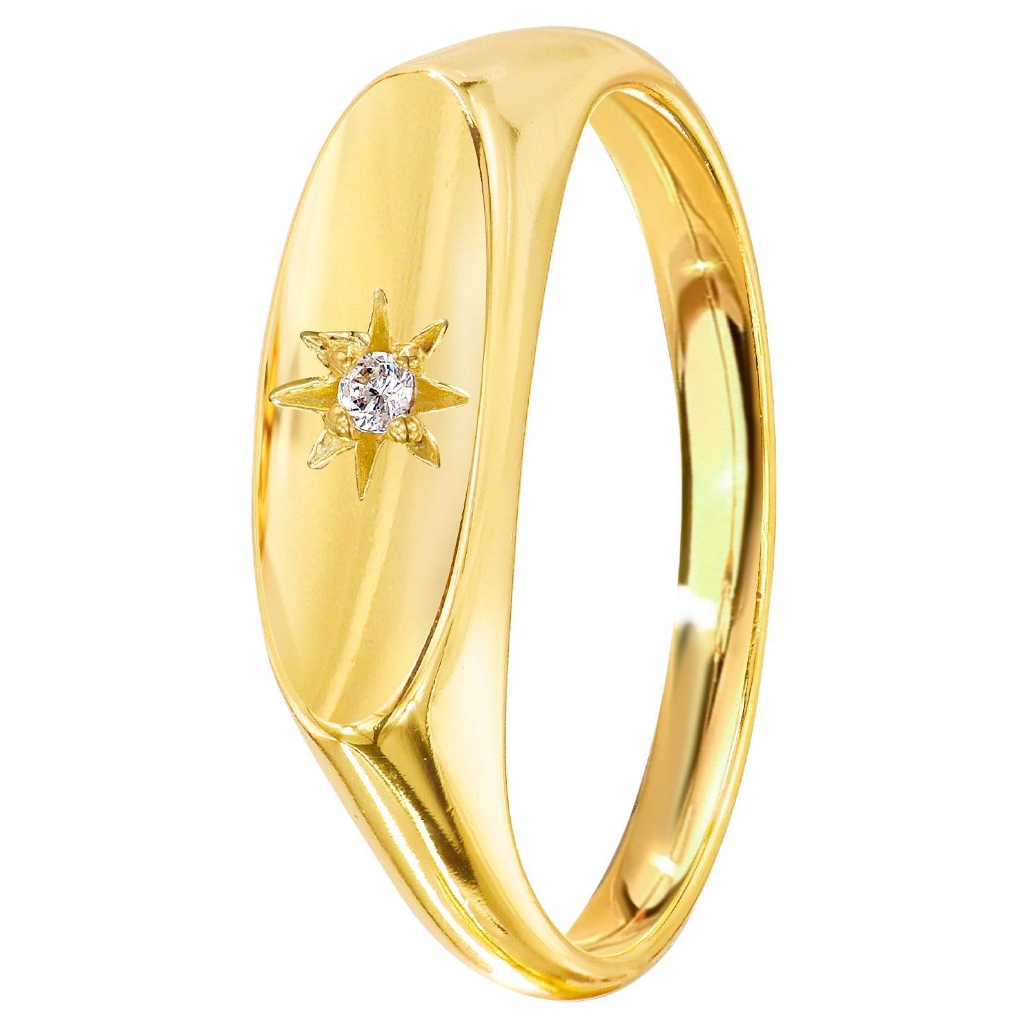 For Sale:  18K Gold Filled Natural 0.02 Carat Diamond Long Oval Shape Signet Ring