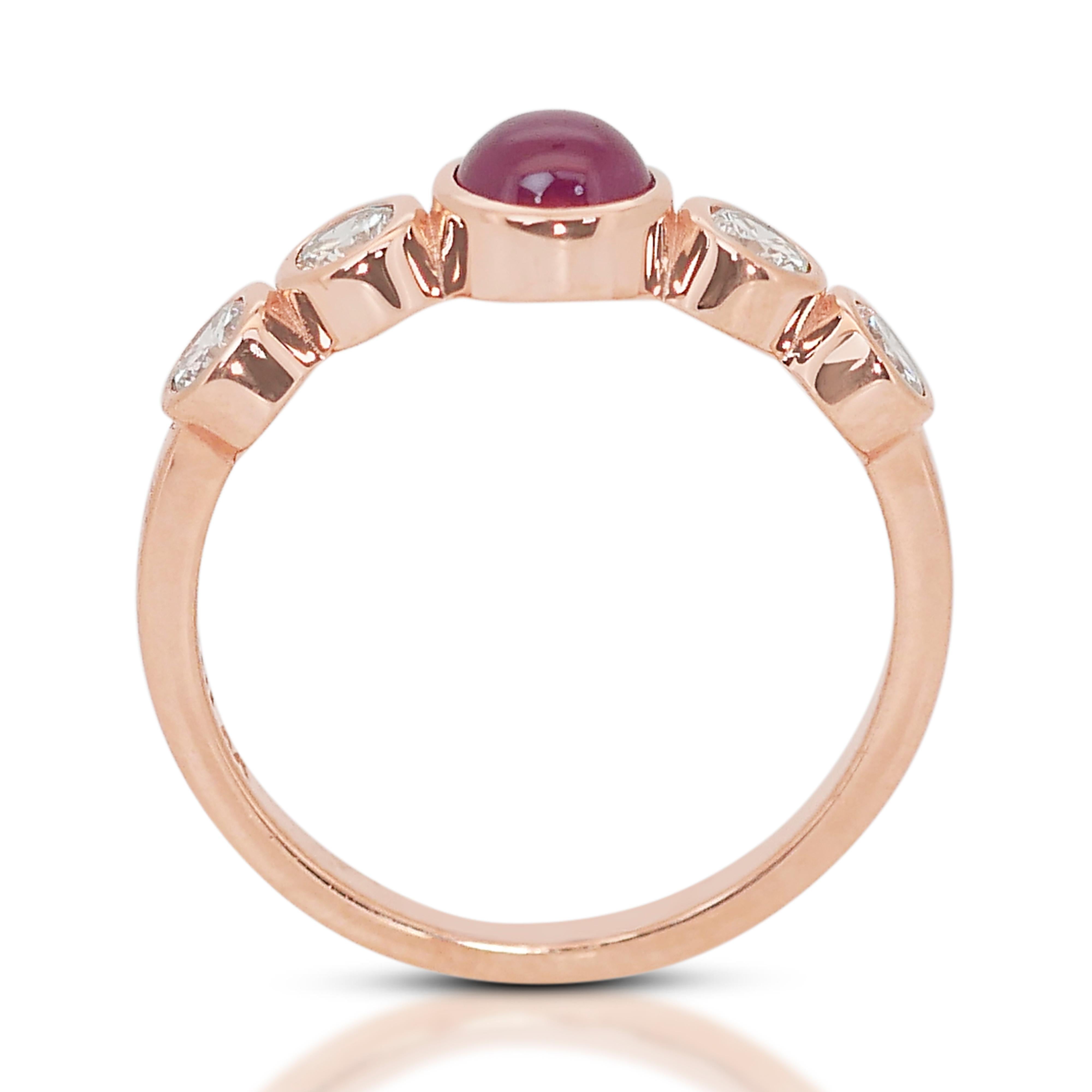 Radiant 18K Rose Gold Ruby & Diamond Ring with 1.34ct - IGI Certified In New Condition For Sale In רמת גן, IL