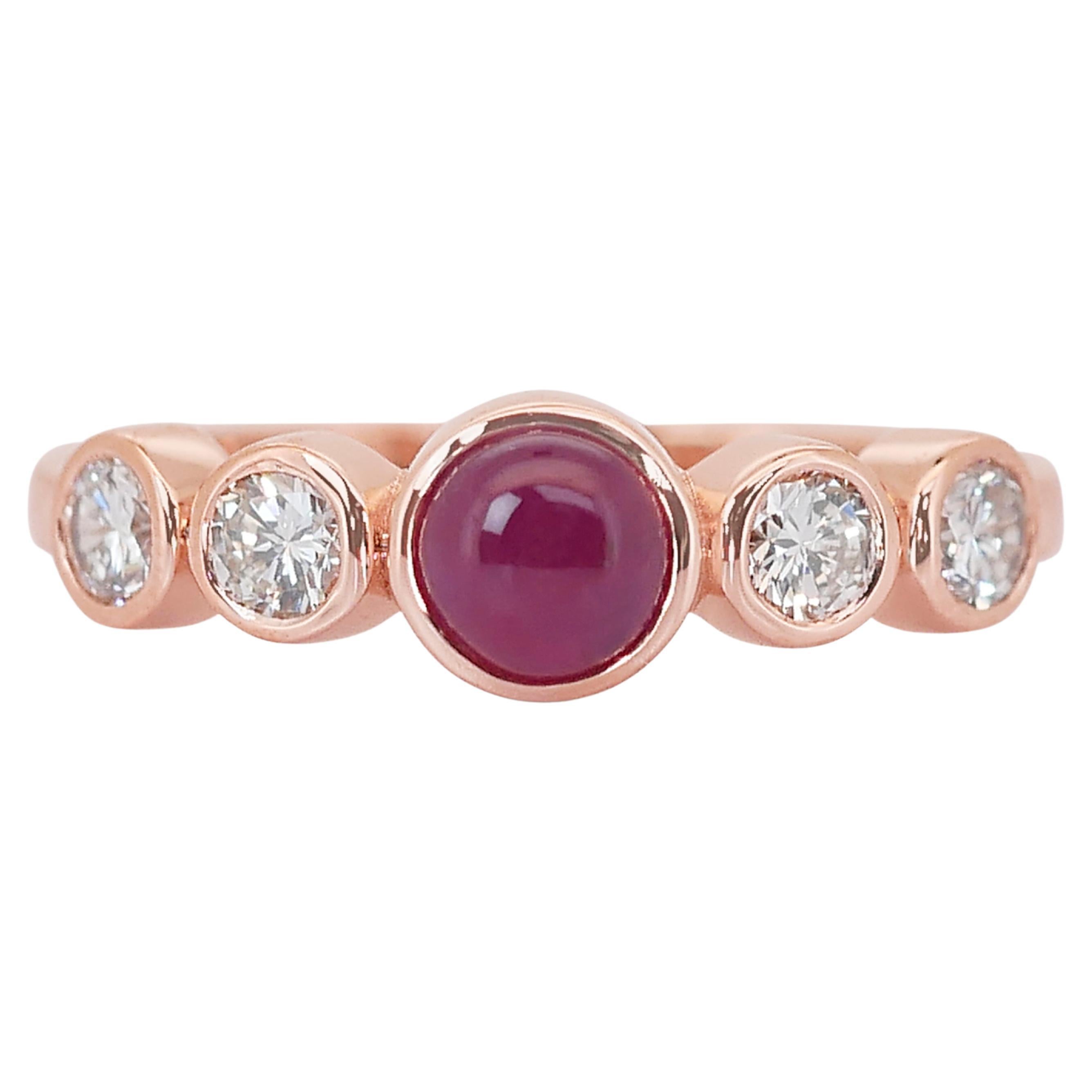 Radiant 18K Rose Gold Ruby & Diamond Ring with 1.34ct - IGI Certified For Sale